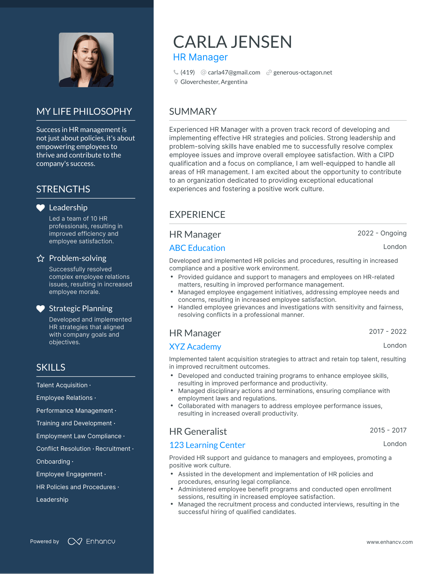 HR Manager resume example