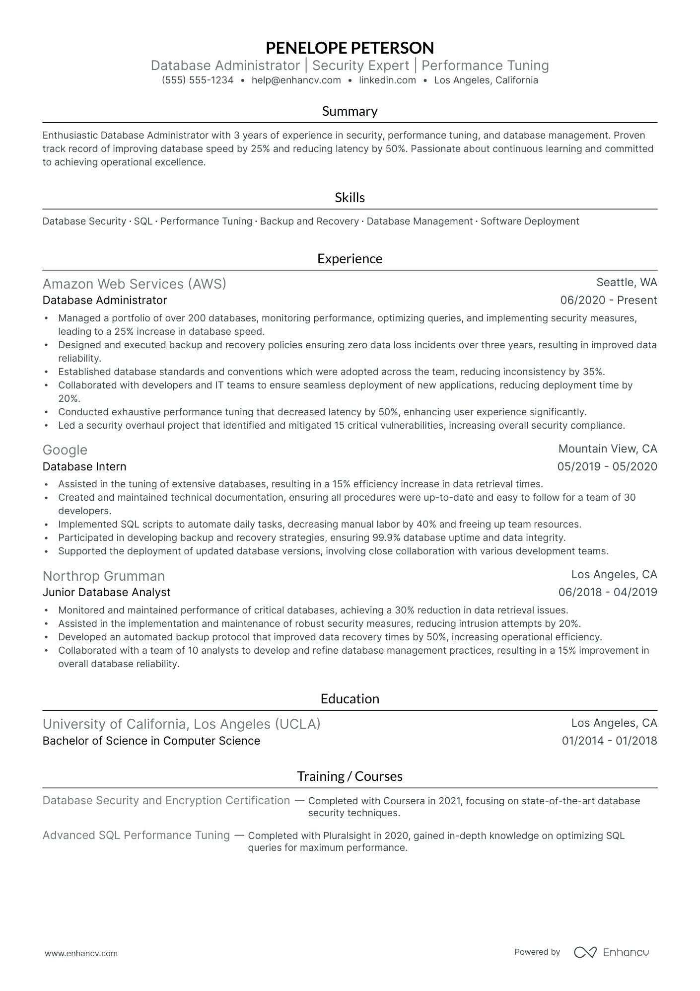 Lead Database Administrator Resume Example Resume Example