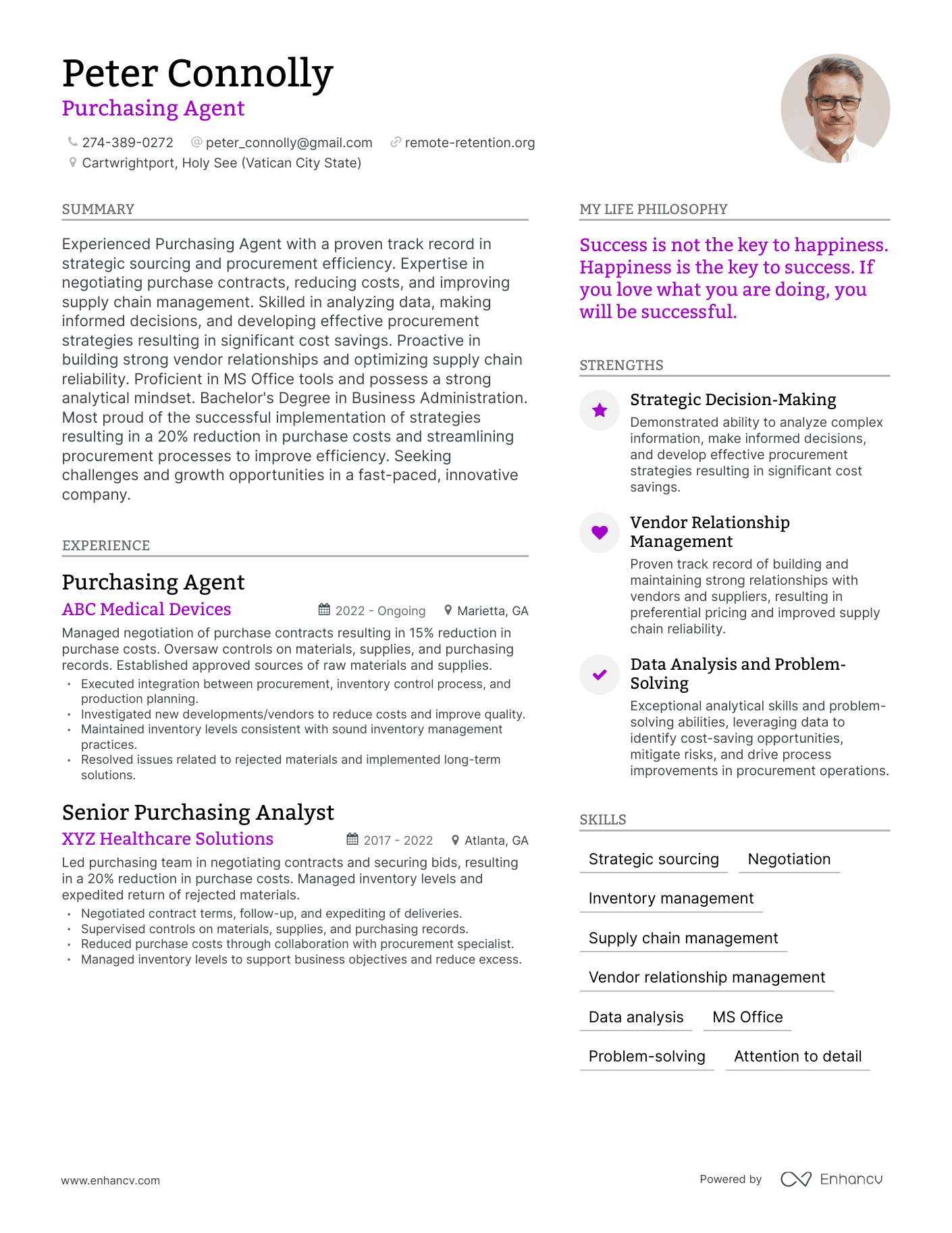 Modern Purchasing Agent Resume Example