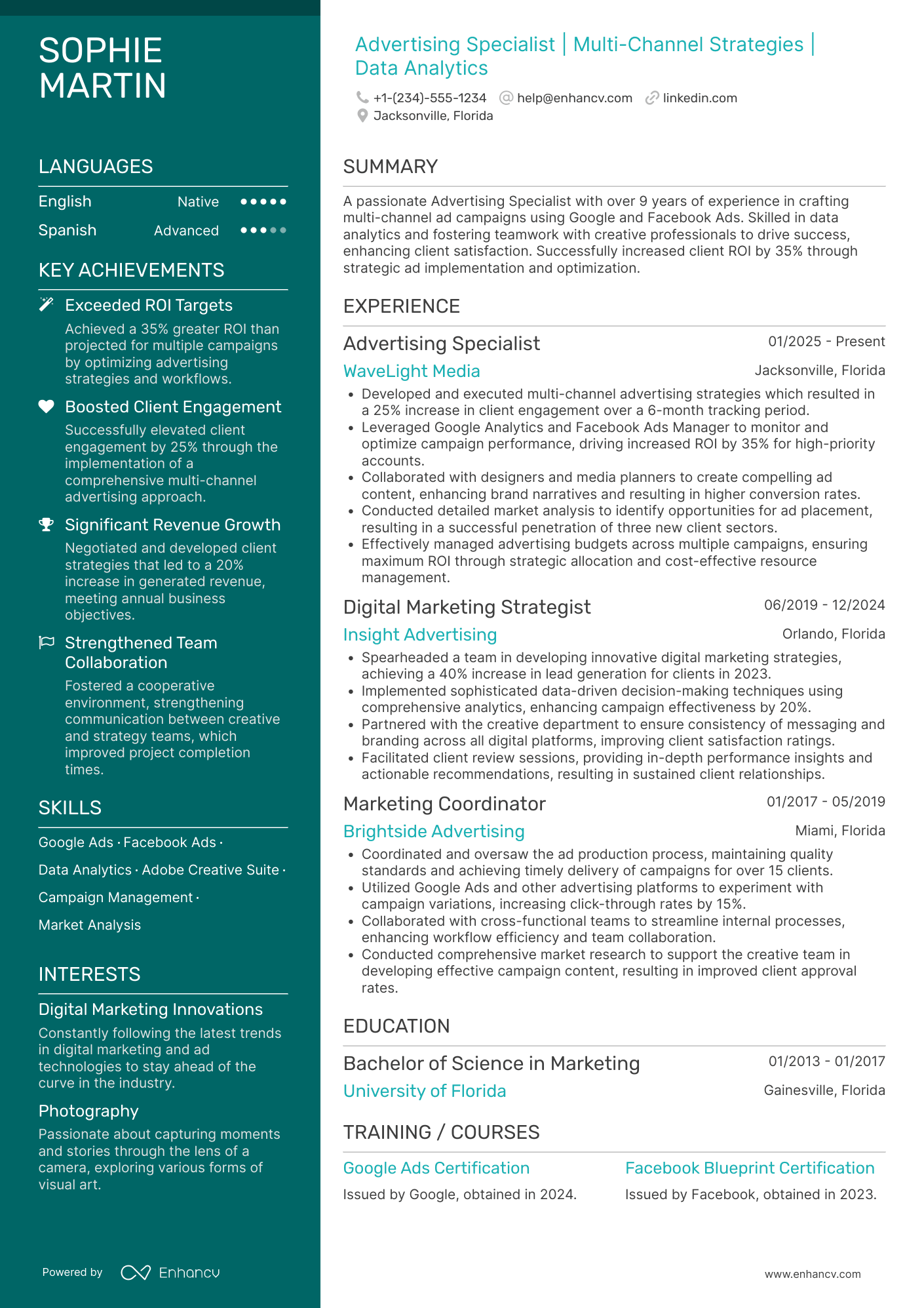 Advertising resume example