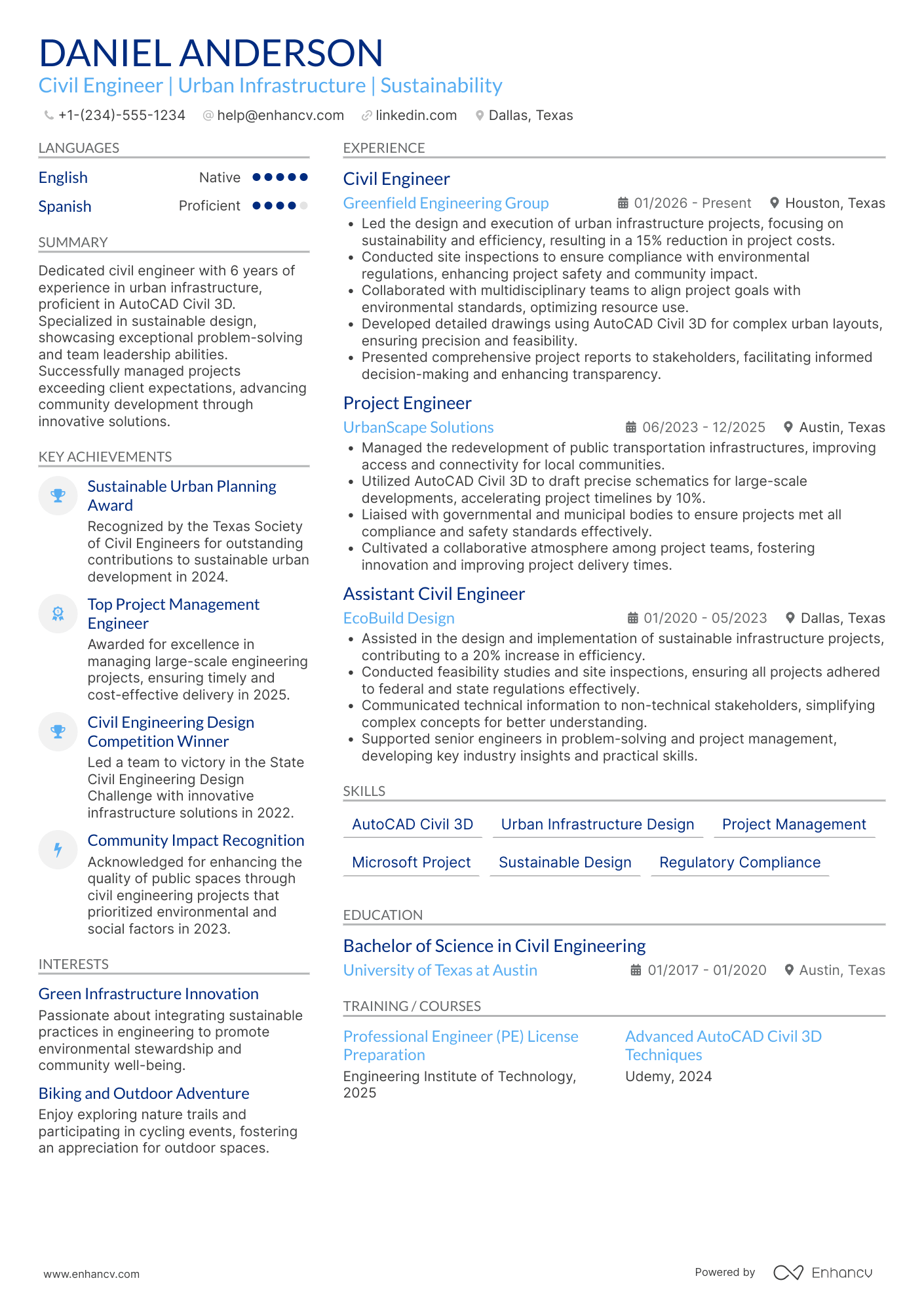 Civil Engineer resume example