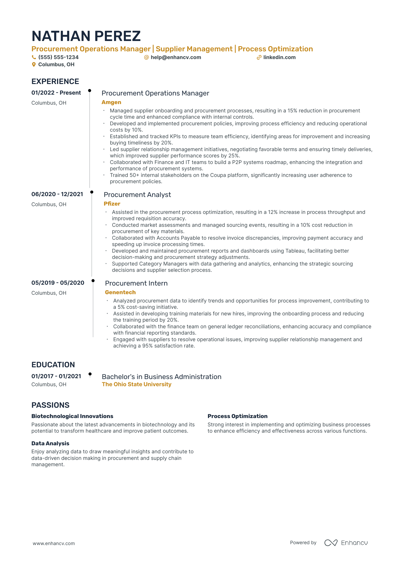 Procurement Operations Manager resume example