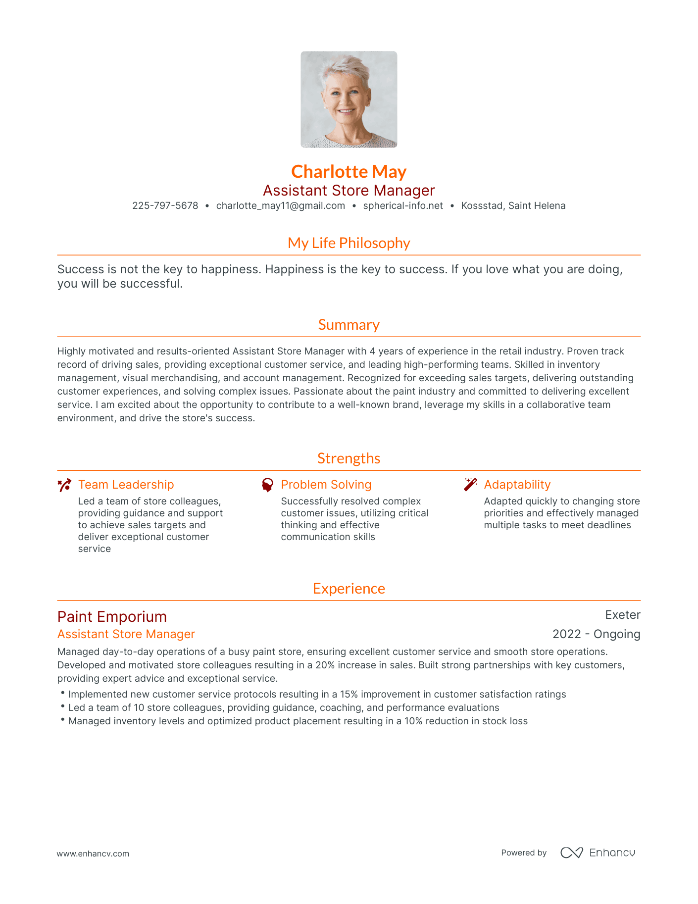 Modern Assistant Store Manager Resume Example