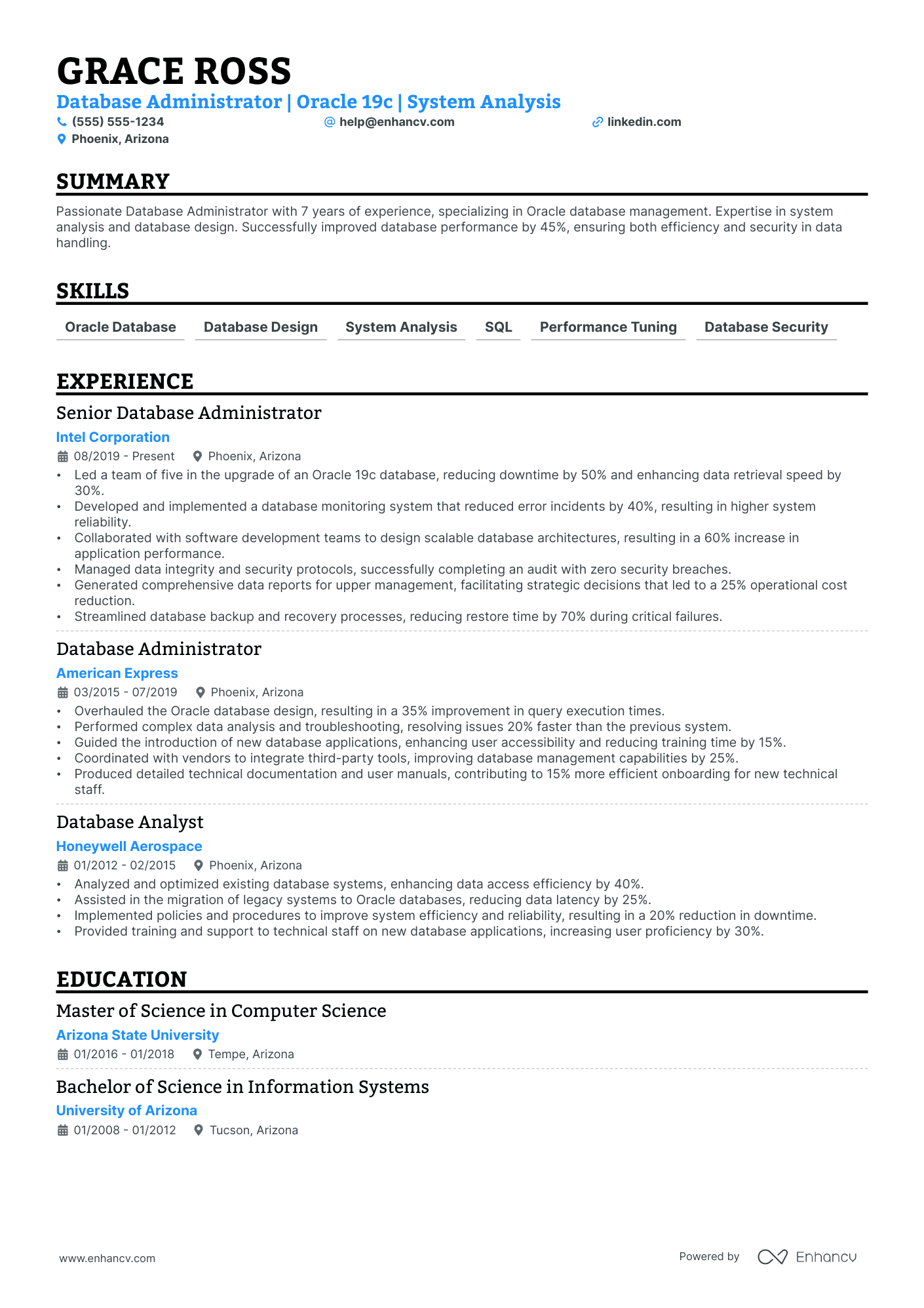 Junior Database Administrator resume example