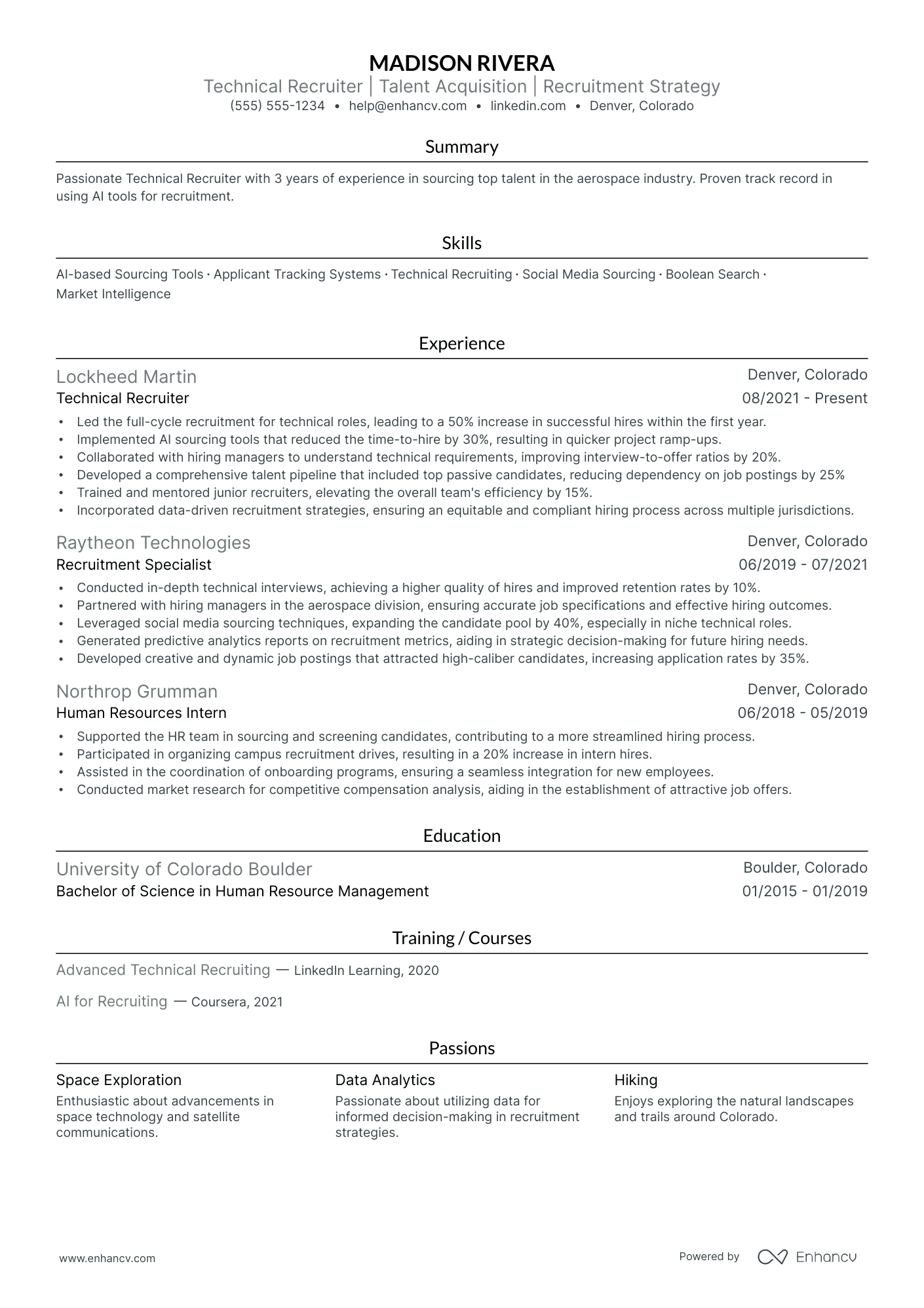 Senior Technical Recruiter resume example