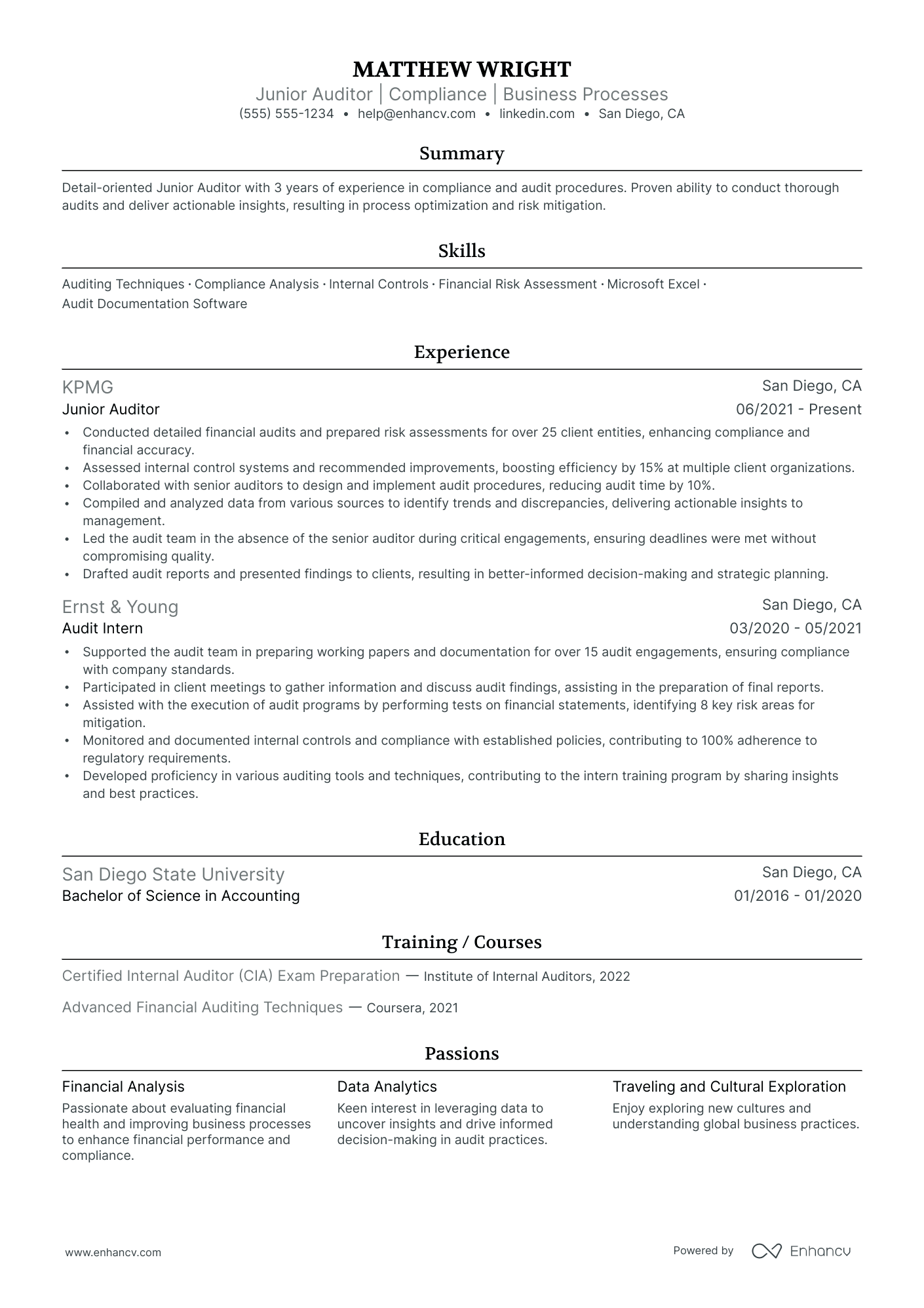 Senior Auditor resume example