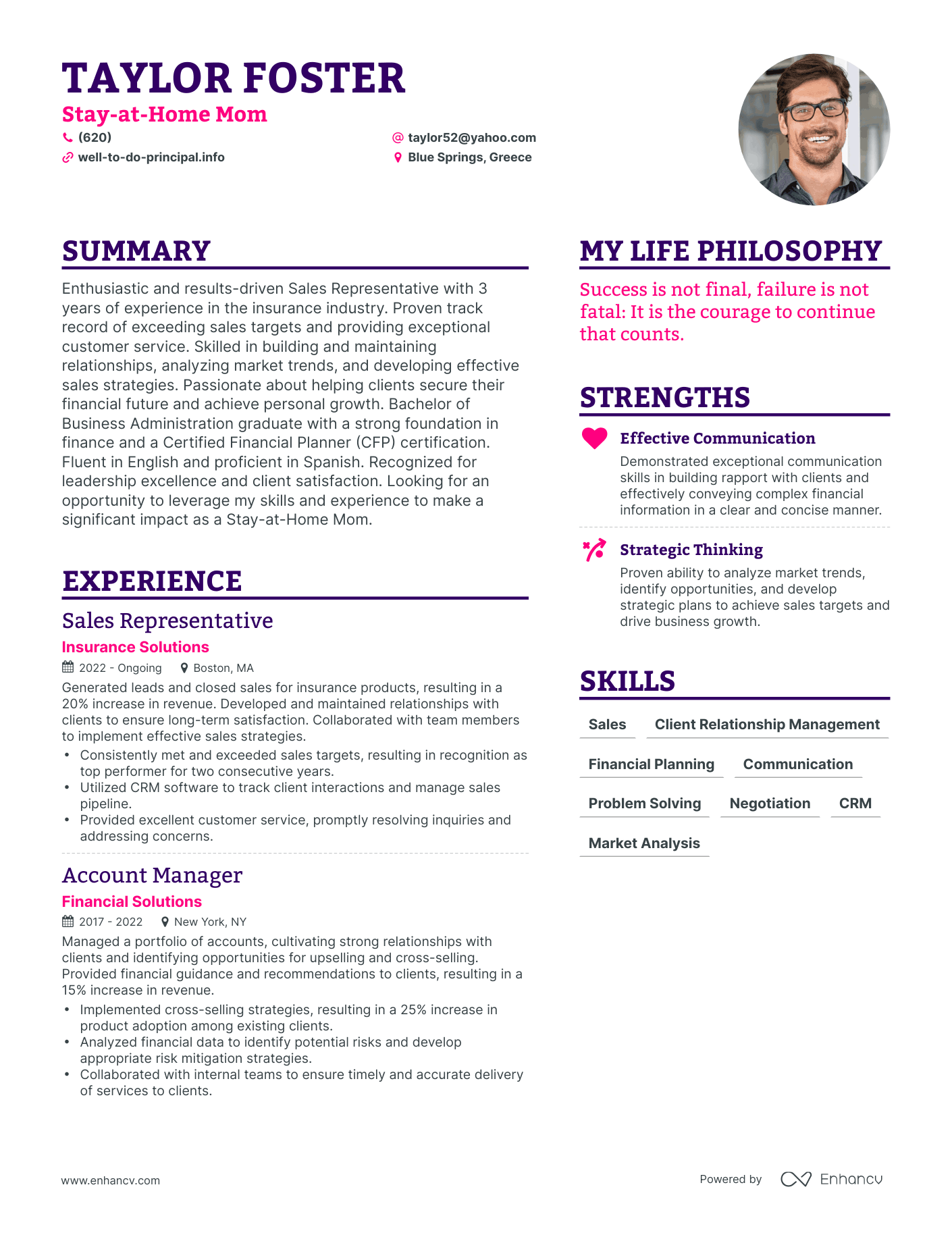 Modern Stay-at-Home Mom Resume Example