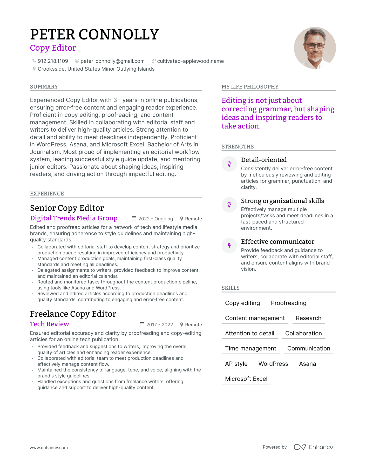 Copy Editor resume example