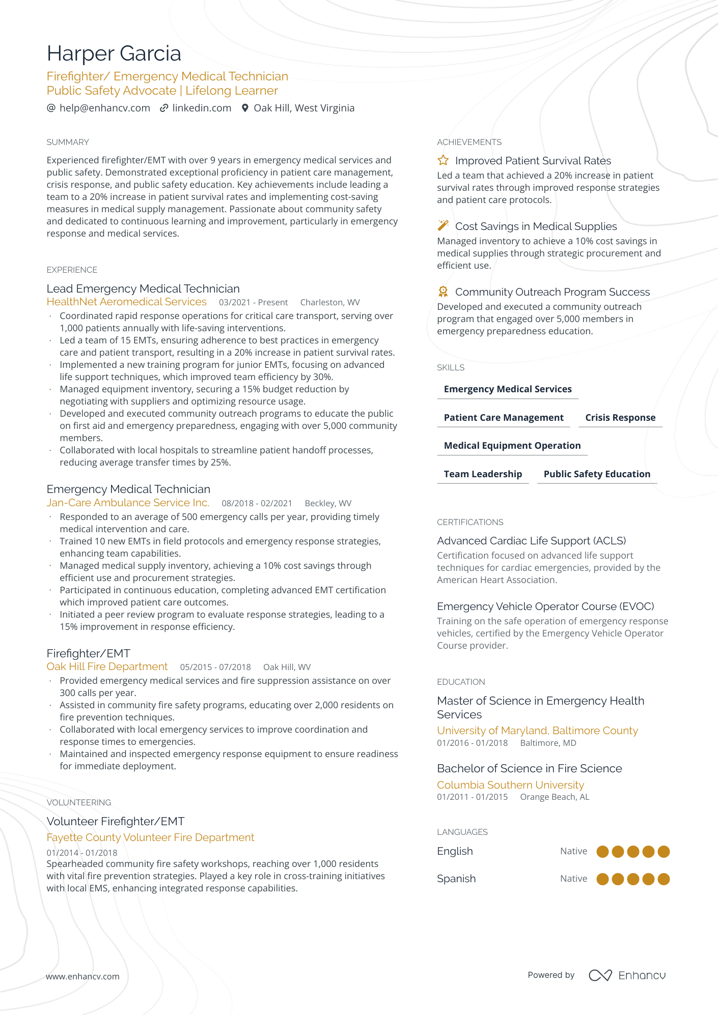 Firefighter resume example