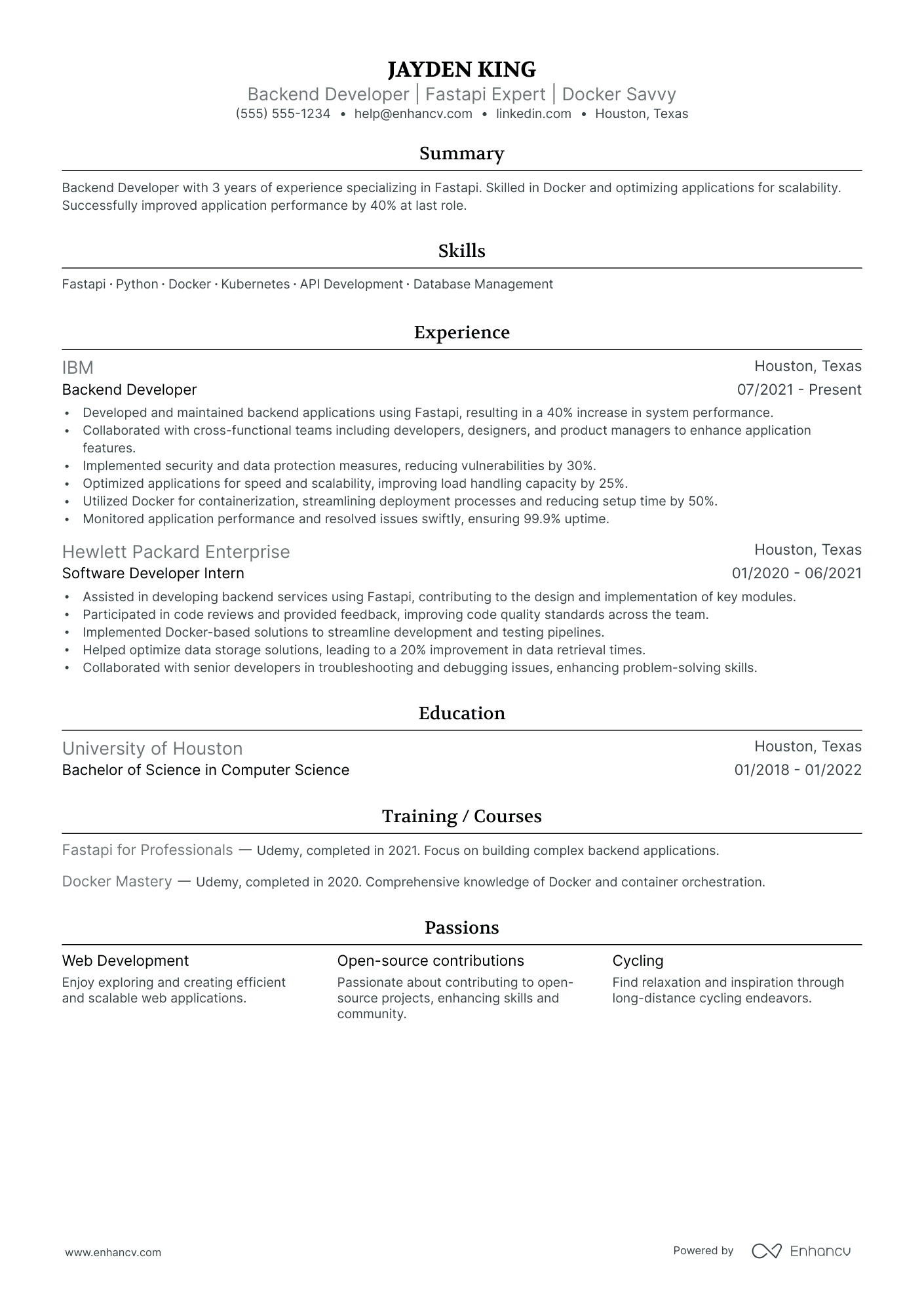 Backend Application Developer resume example