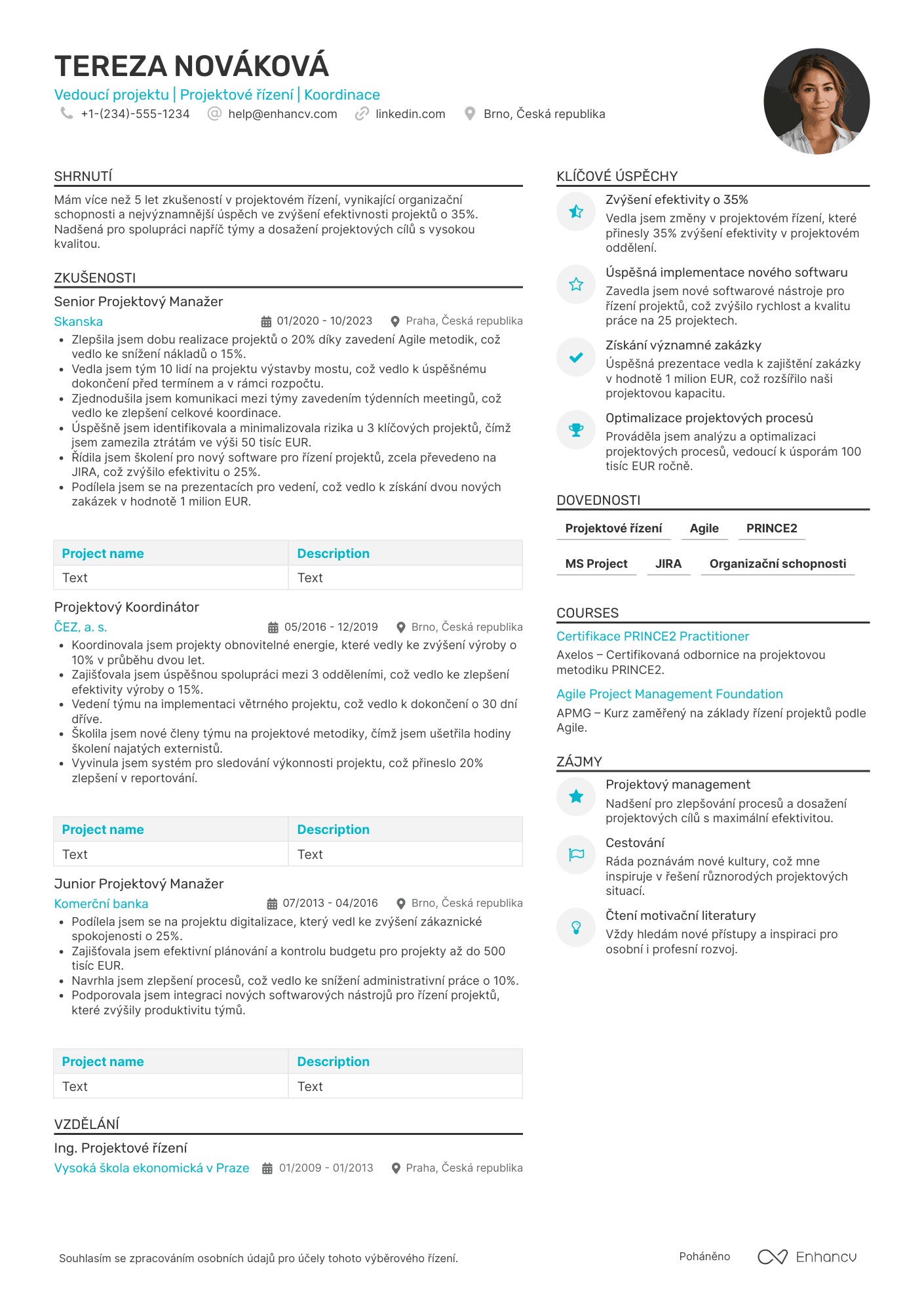 Vedoucí projektu CV