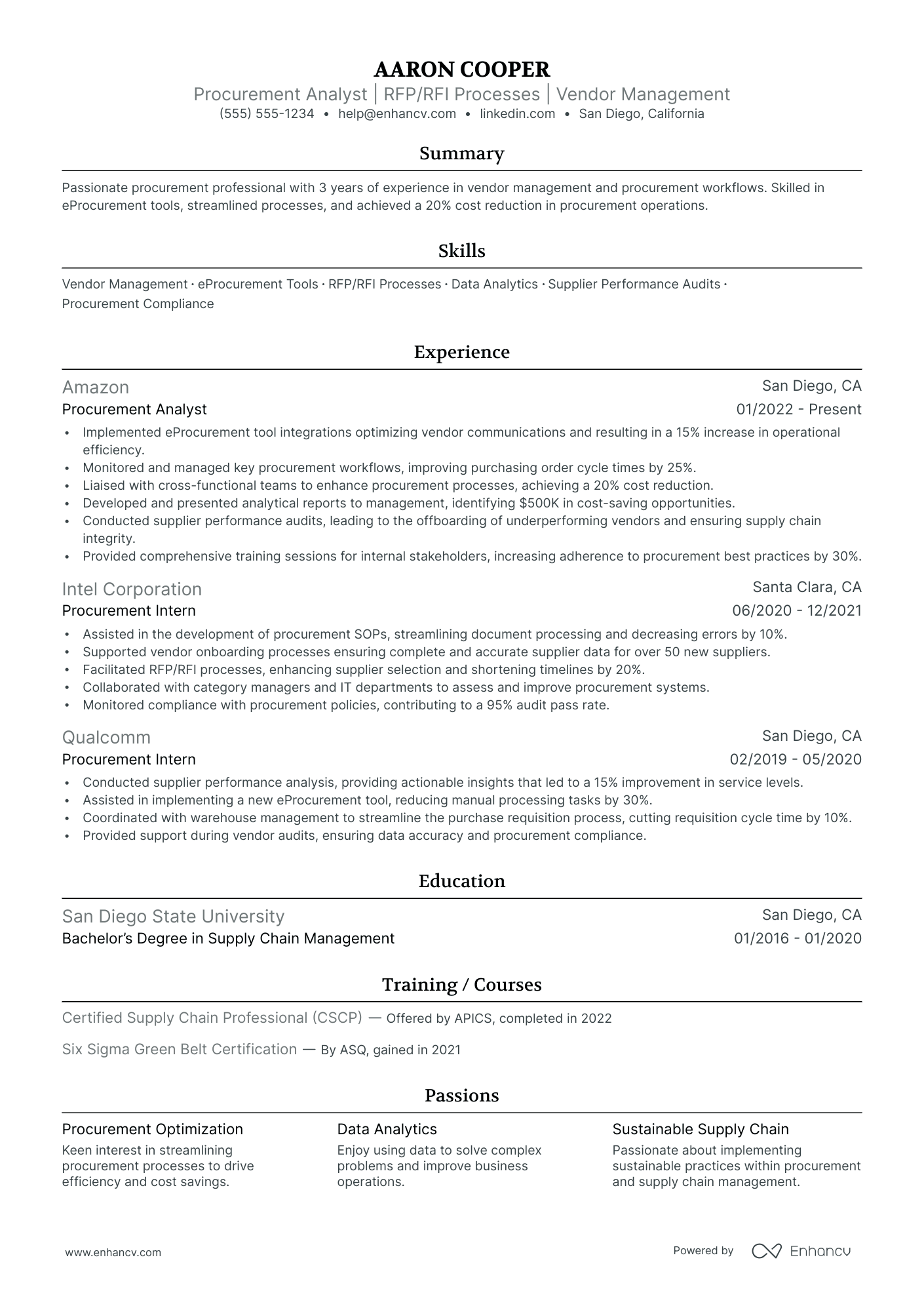 Purchasing Operations Manager resume example