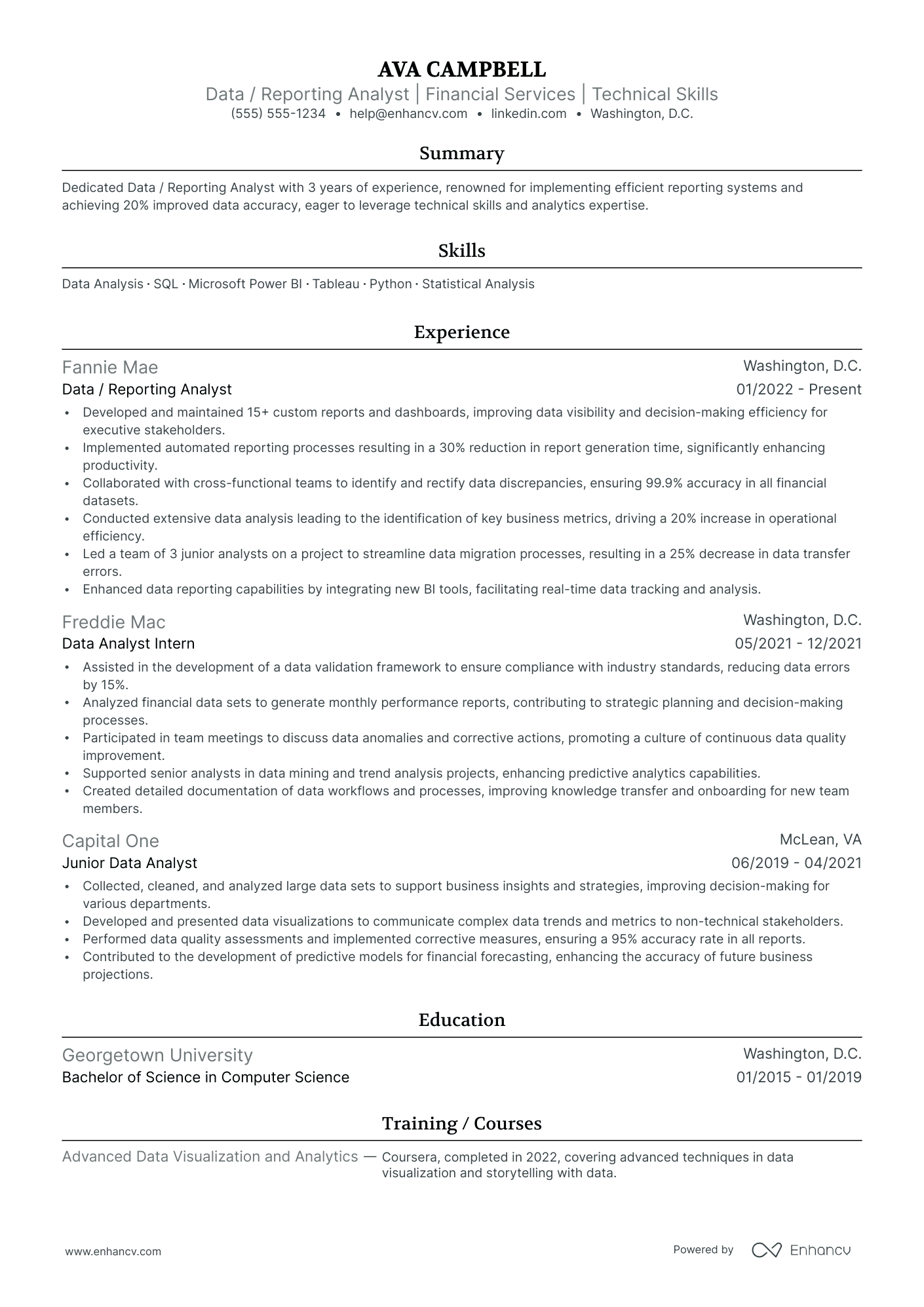 Data Reporting Analyst resume example