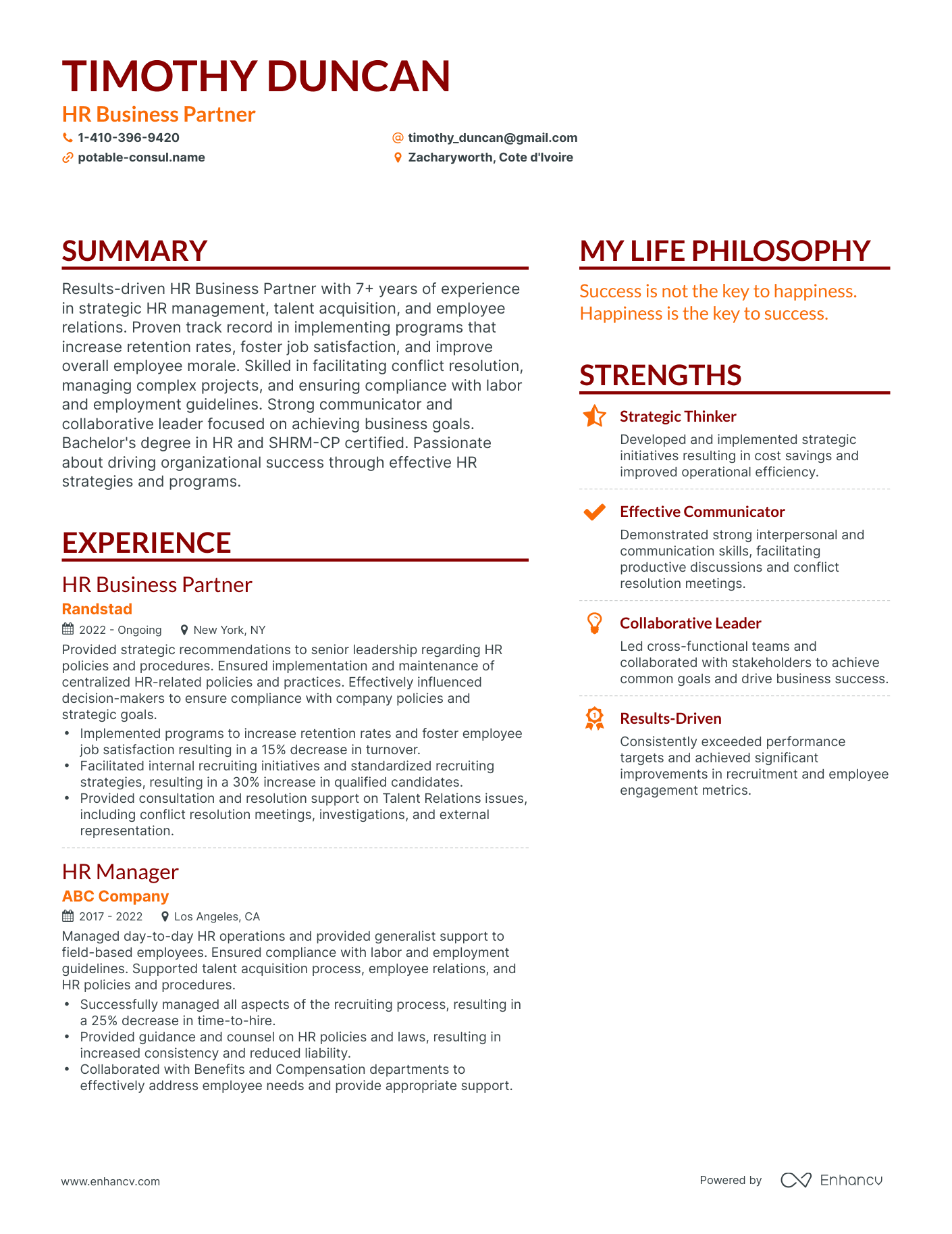 Modern HR Business Partner Resume Example Resume Example