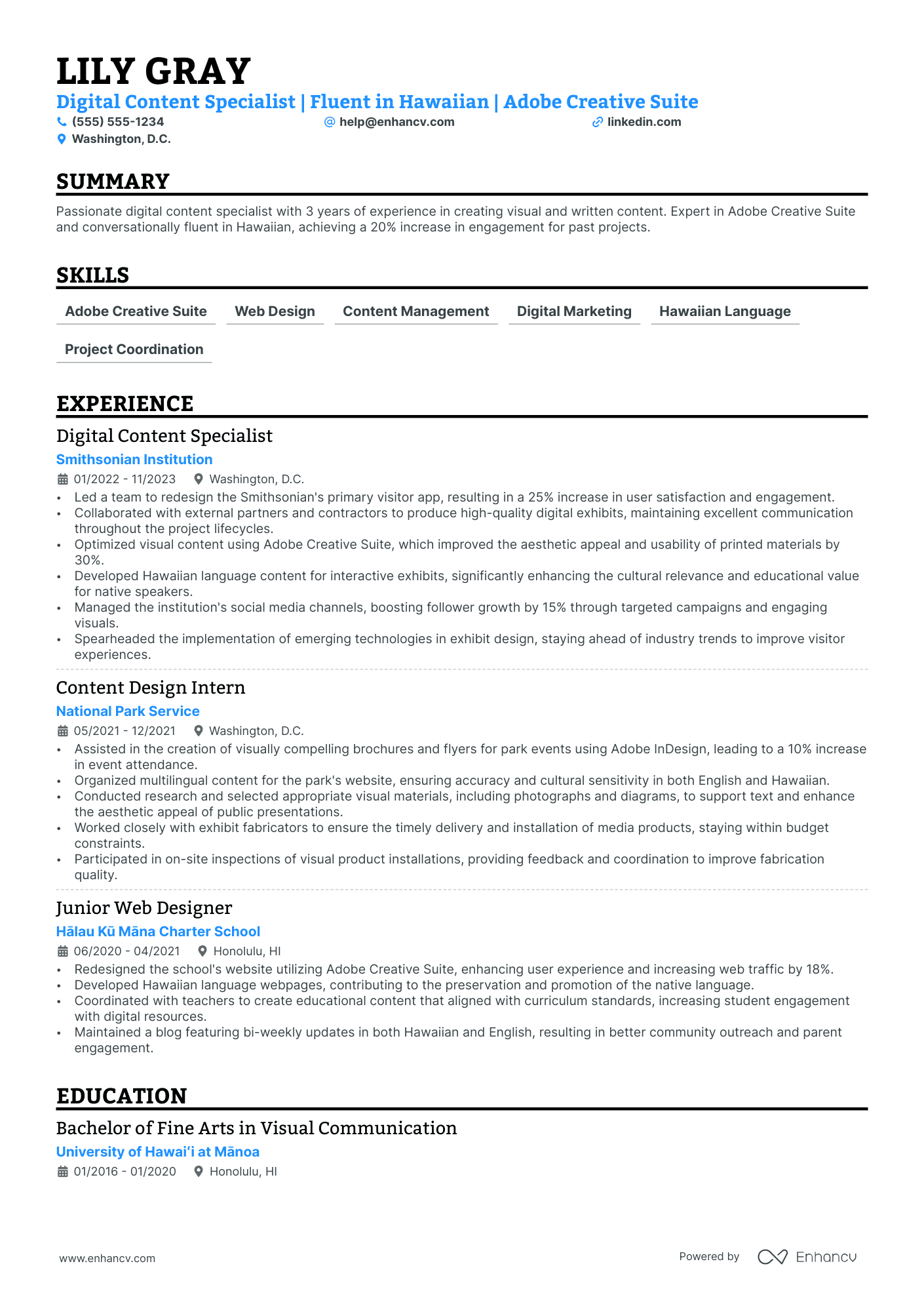 Visual Communication Designer resume example