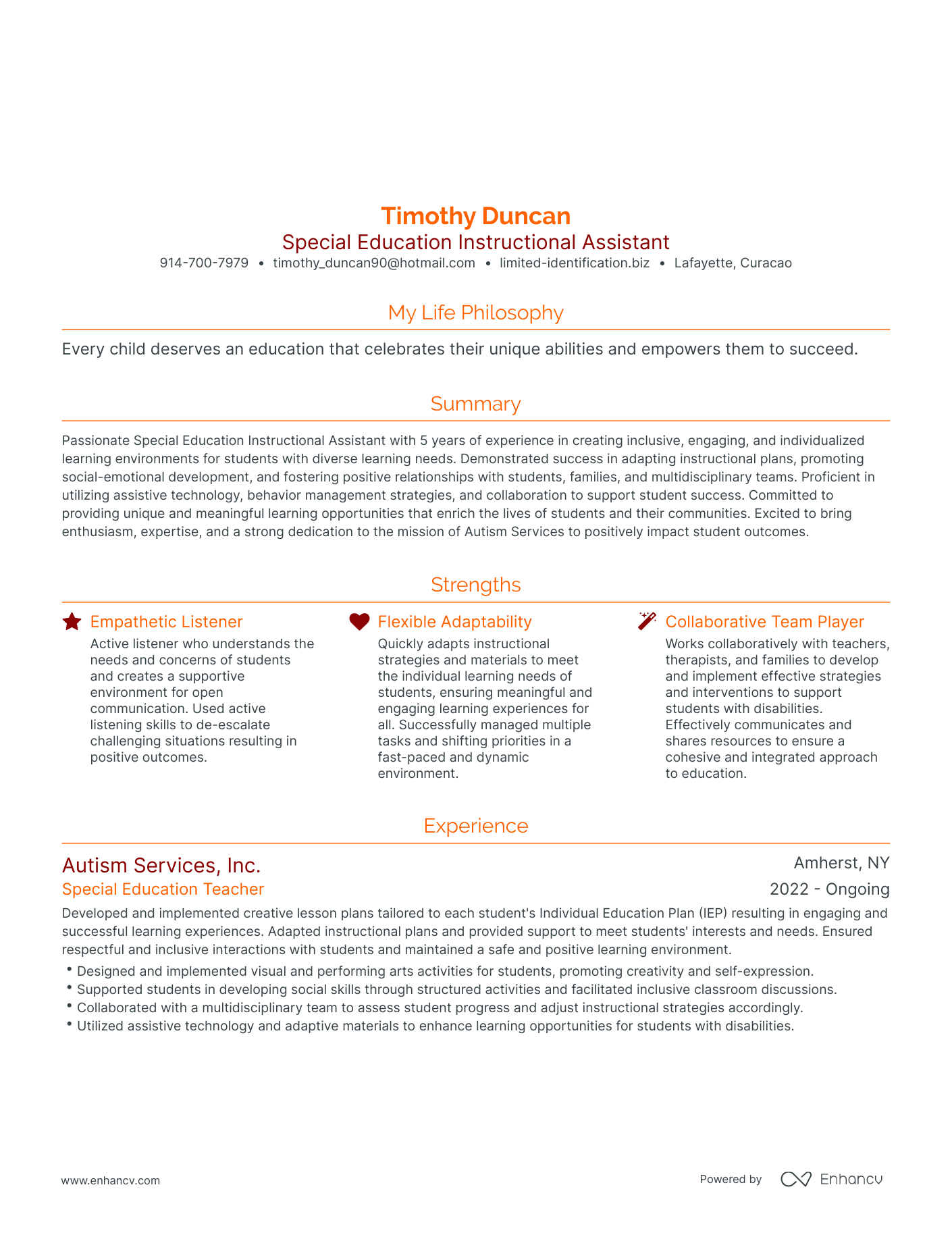 Modern Special Education Instructional Assistant Resume Example