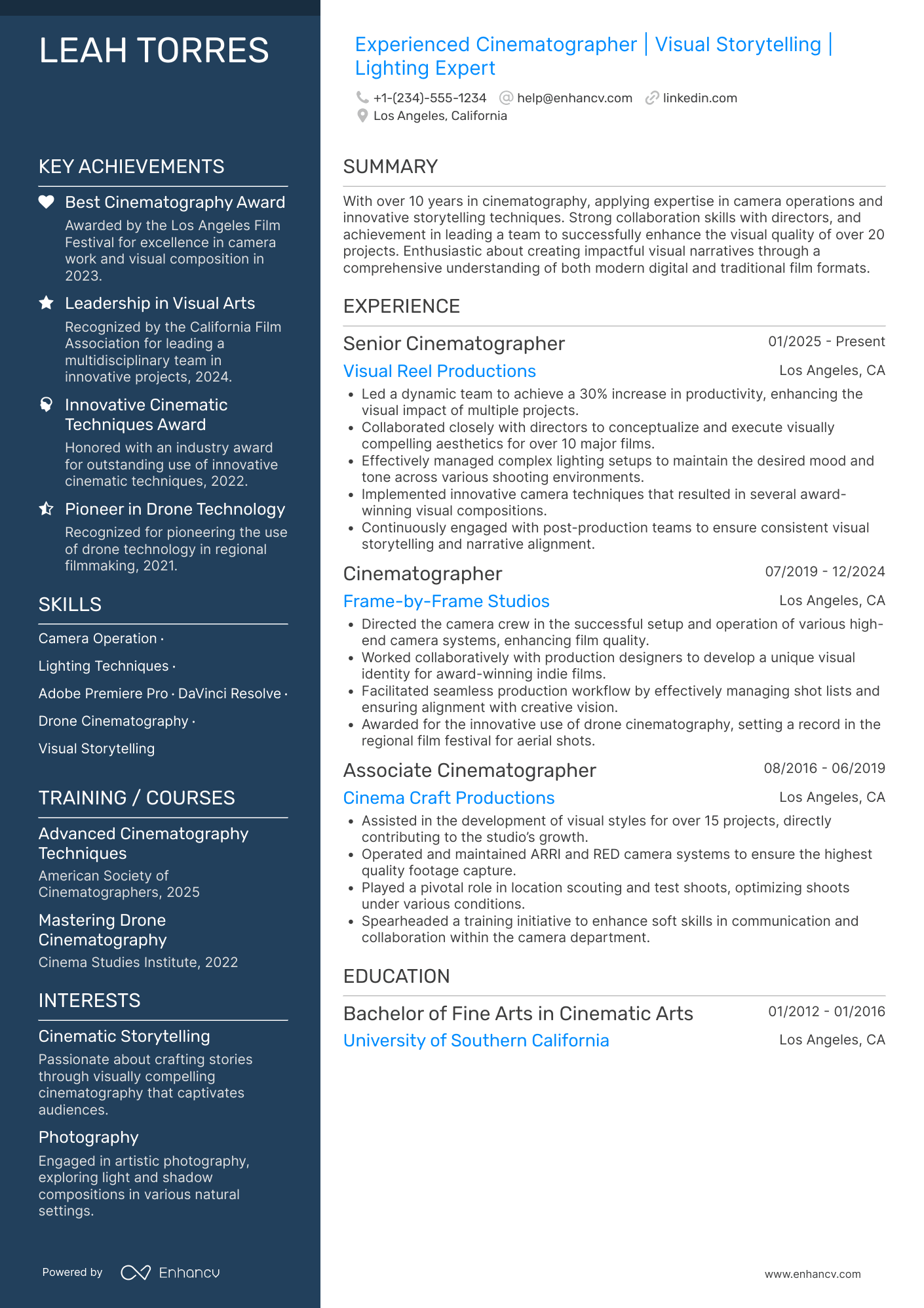 Cinematographer resume example