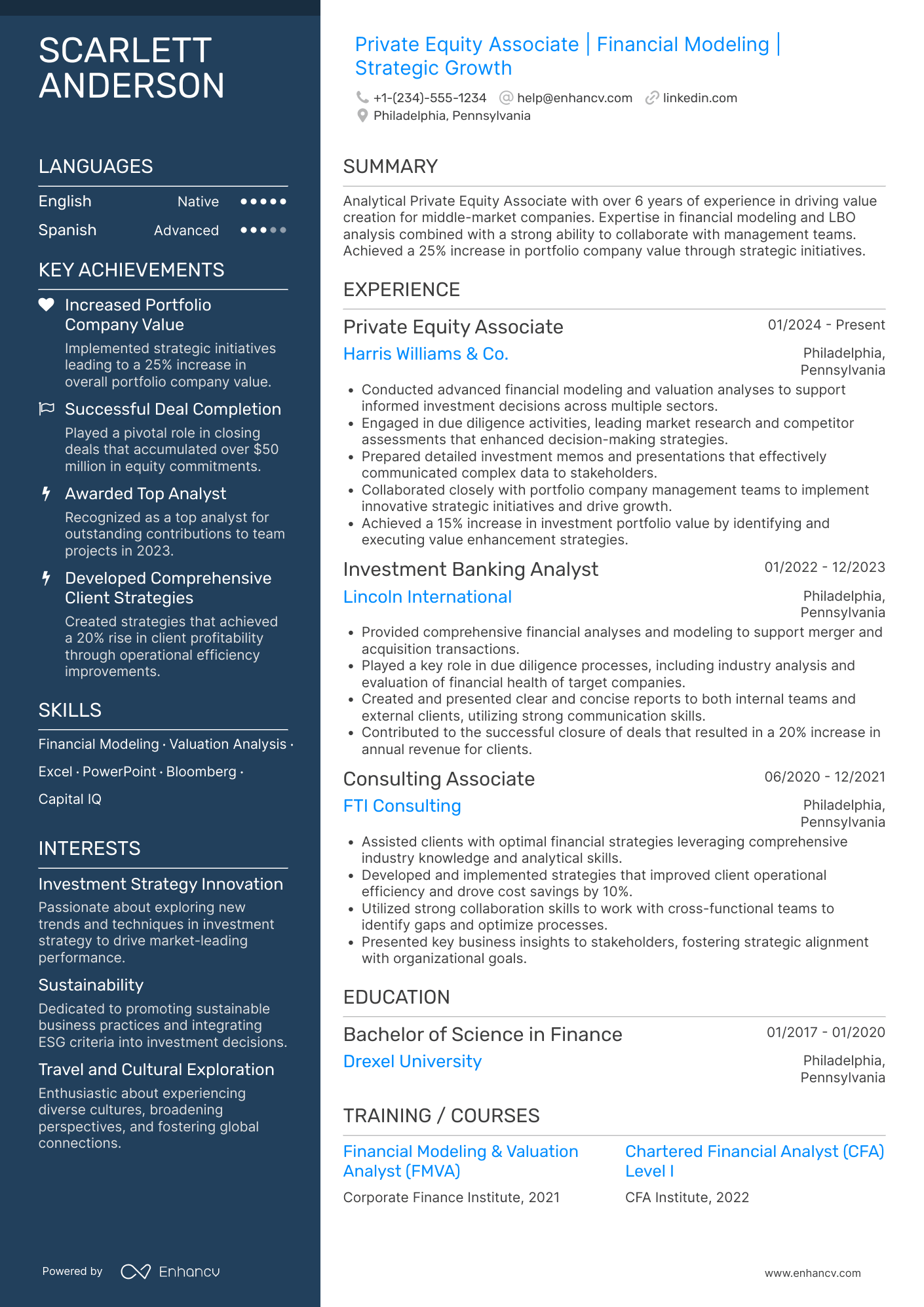 Private Equity resume example