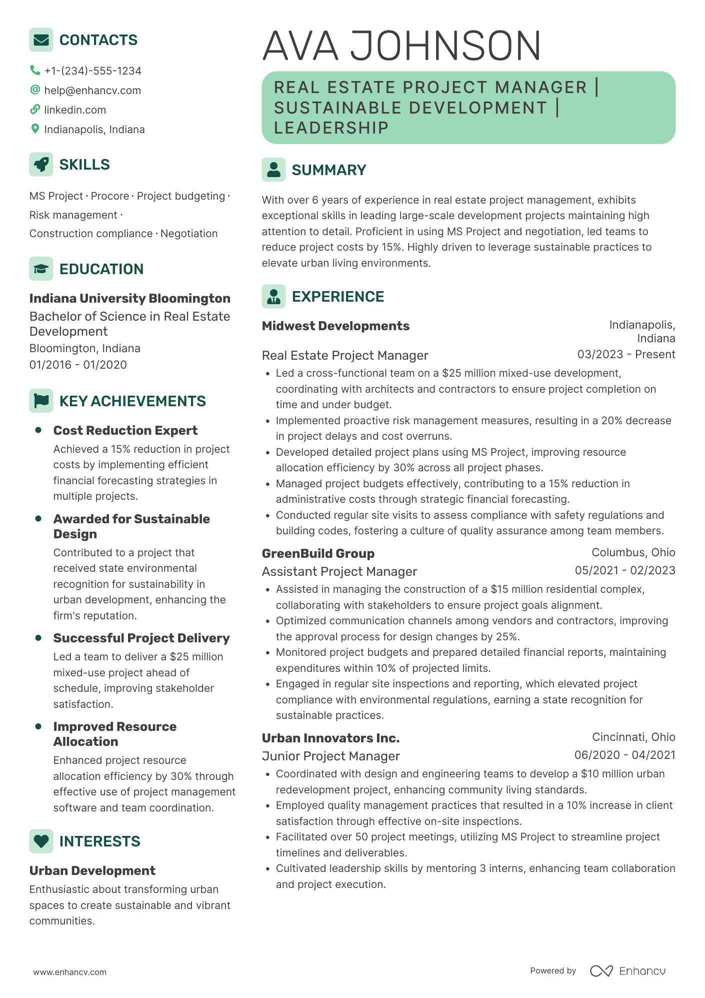 Real Estate Project Manager resume example