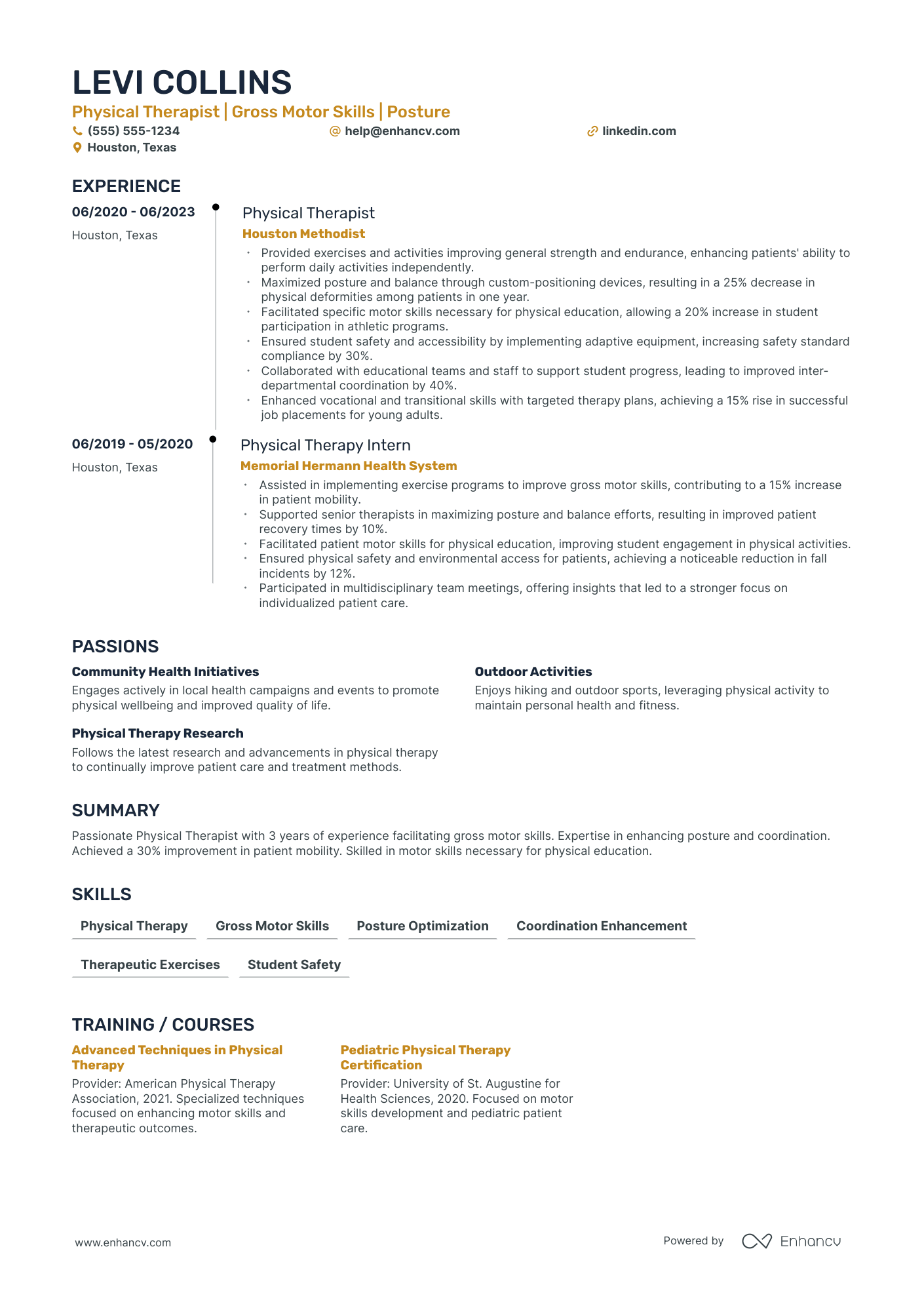 Senior Physiotherapist resume example