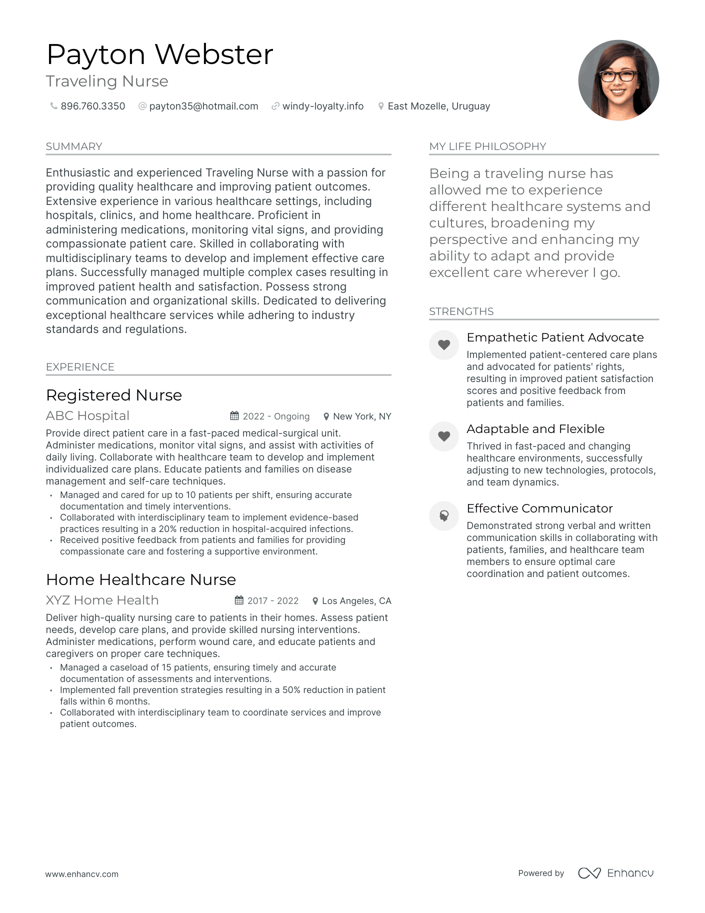 Traveling Nurse resume example