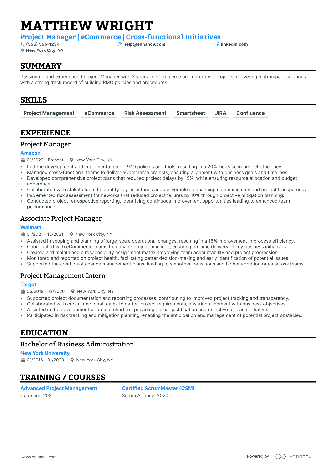 Ecommerce Project Manager resume example