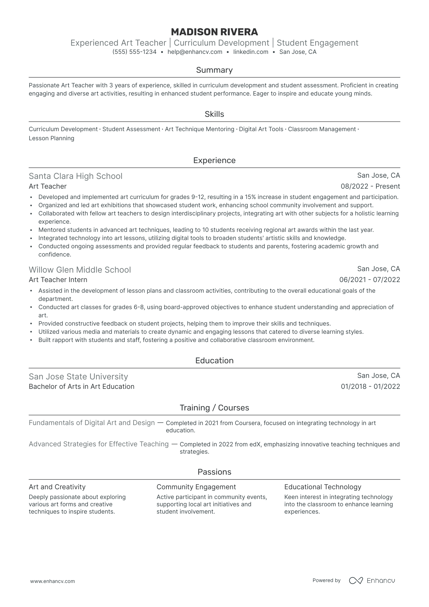 Art Teacher Resume Example Resume Example