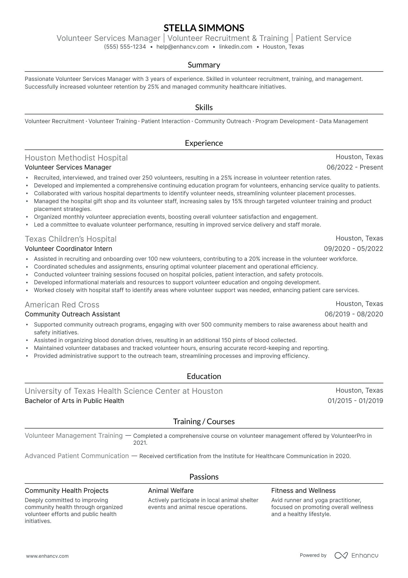 Volunteer Services Director resume example