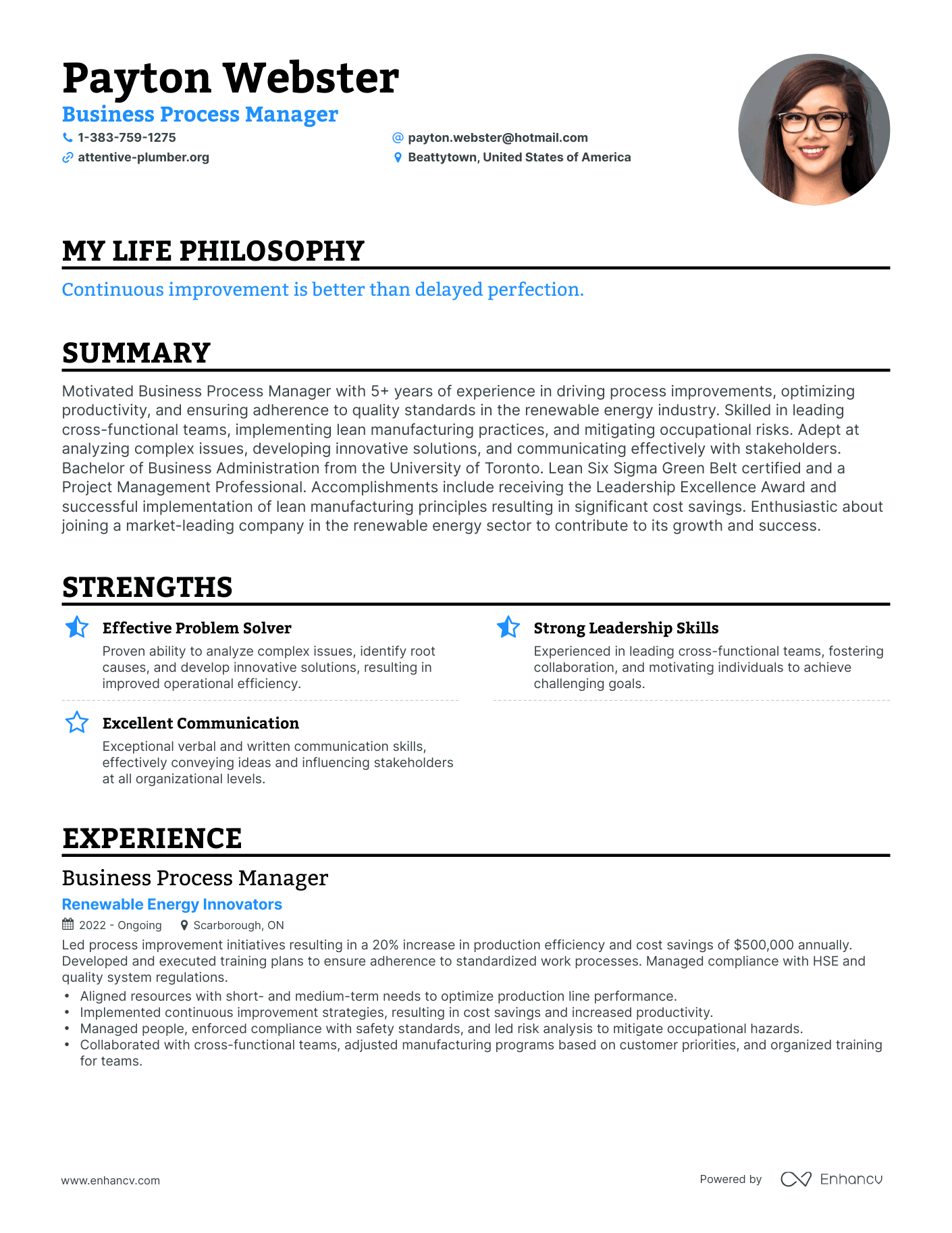 Creative Business Process Manager Resume Example