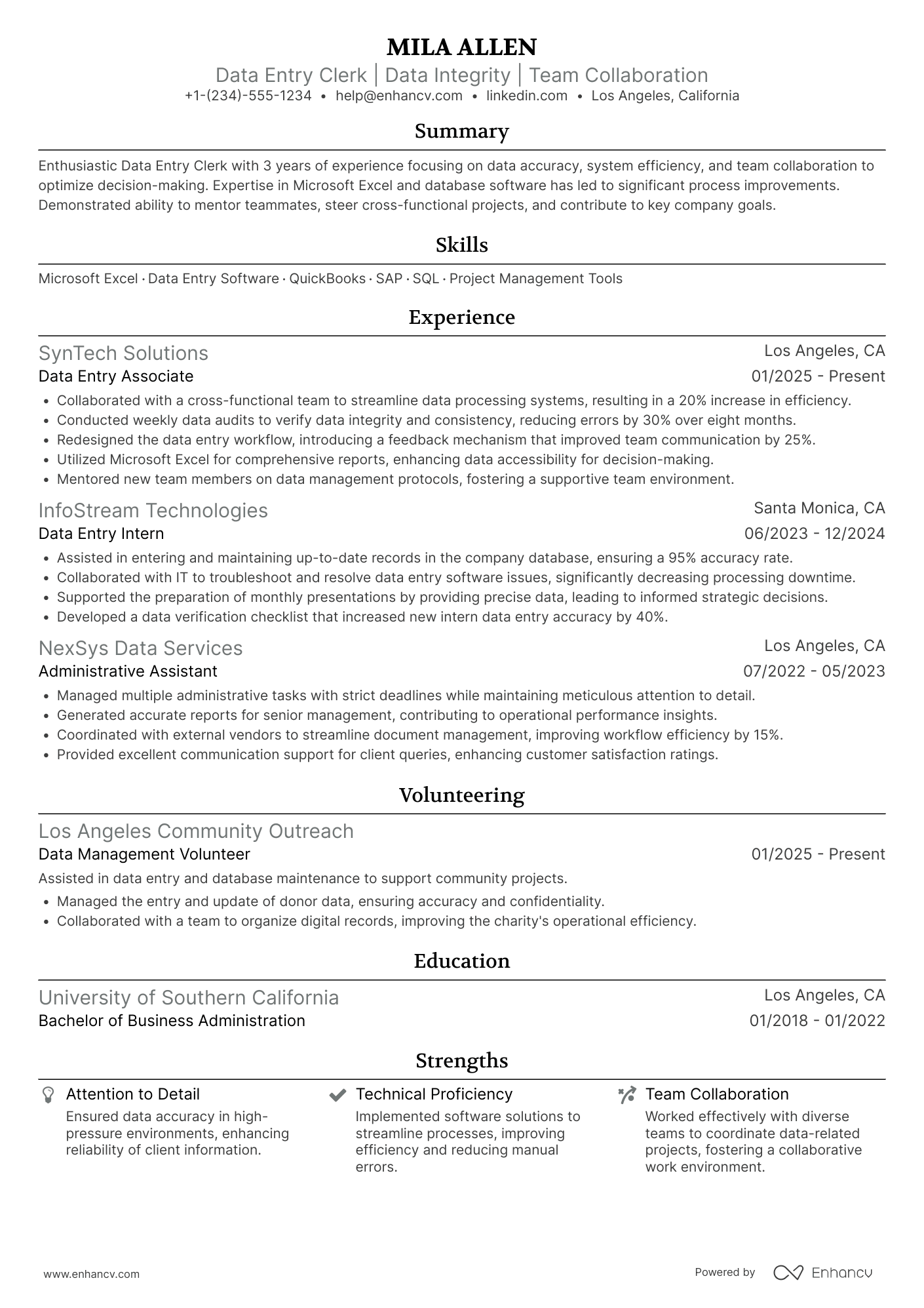 Data Entry Clerk resume example