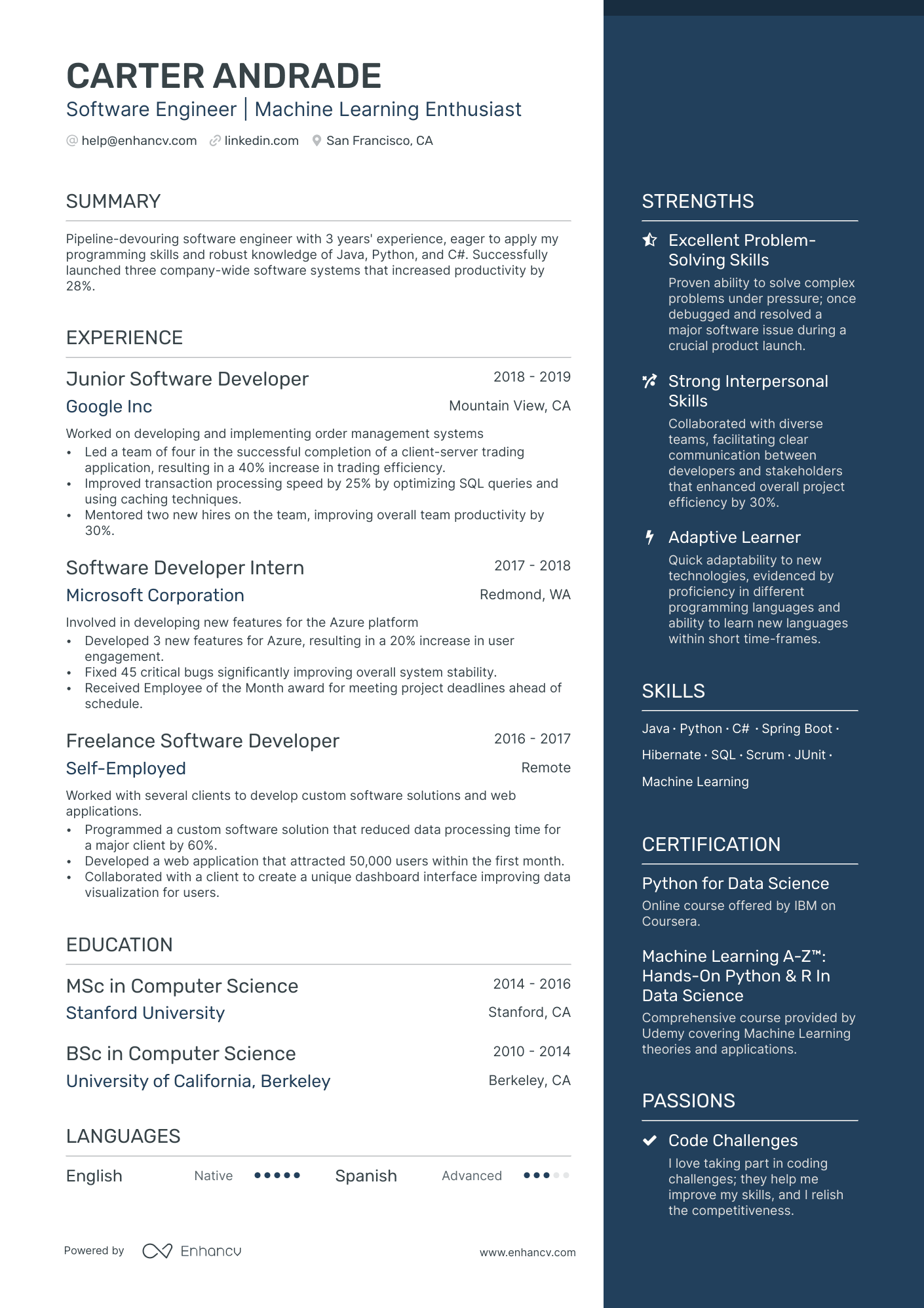 Software Engineer New Grad resume example