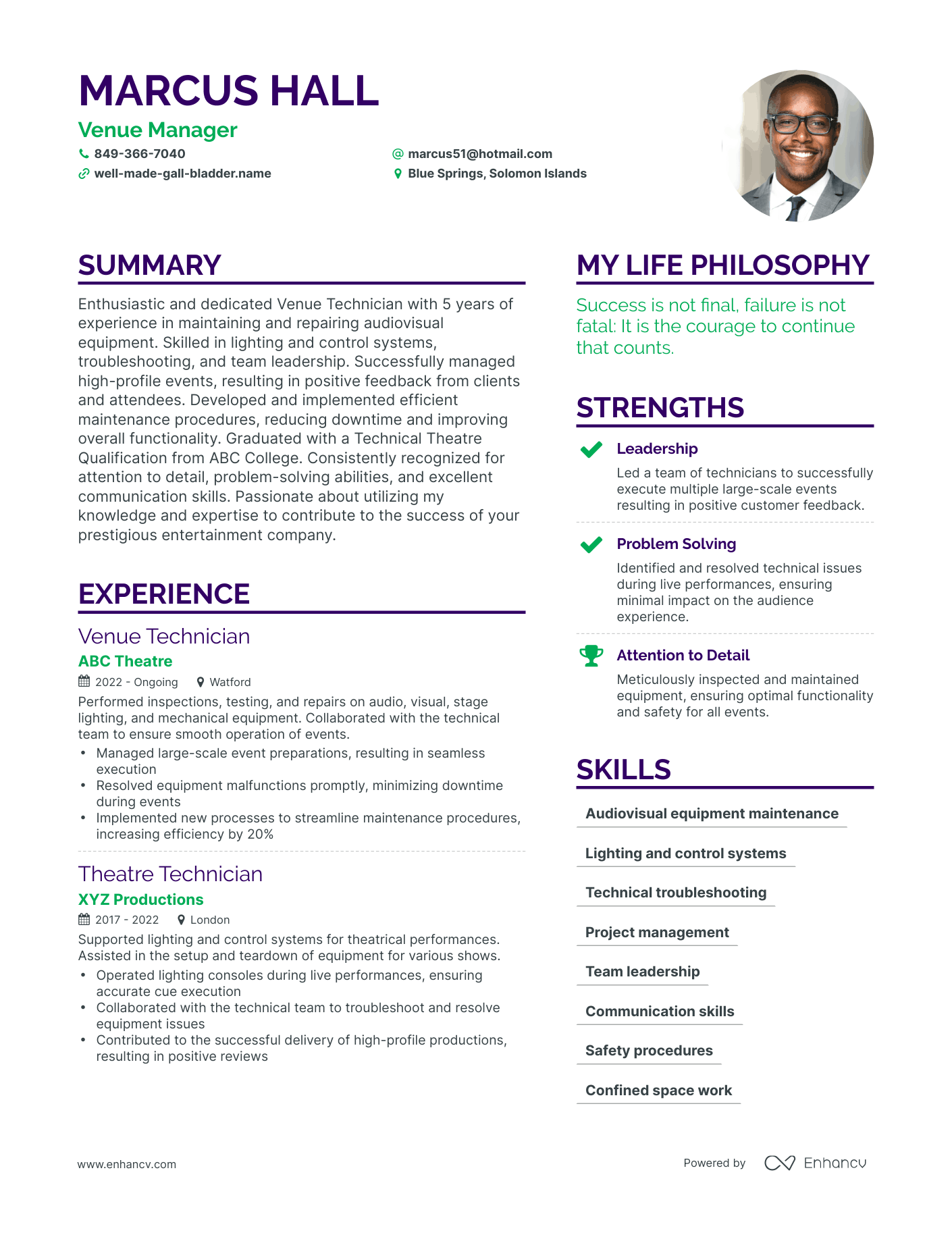 Modern Venue Manager Resume Example