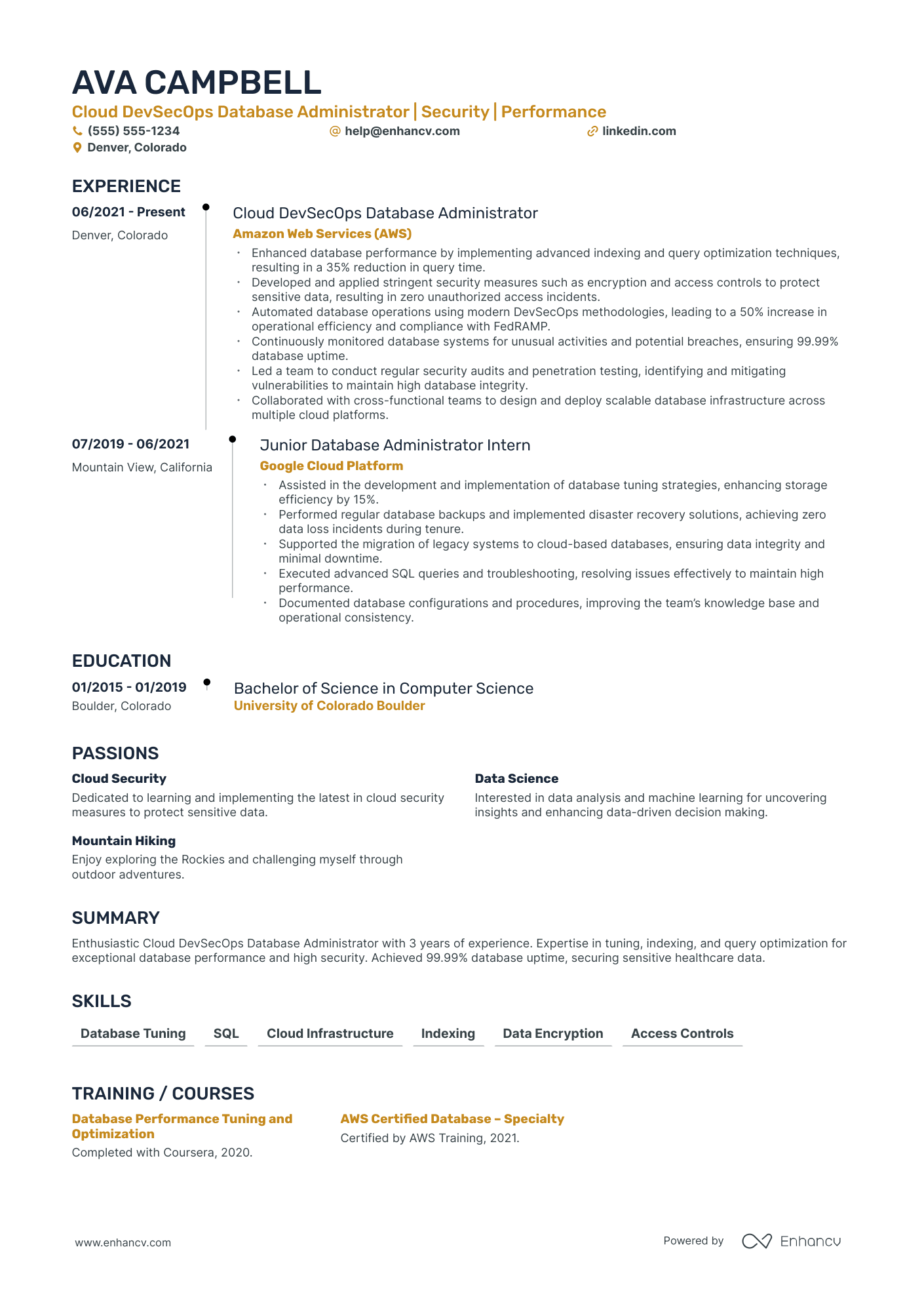 DevOps Database Administrator resume example