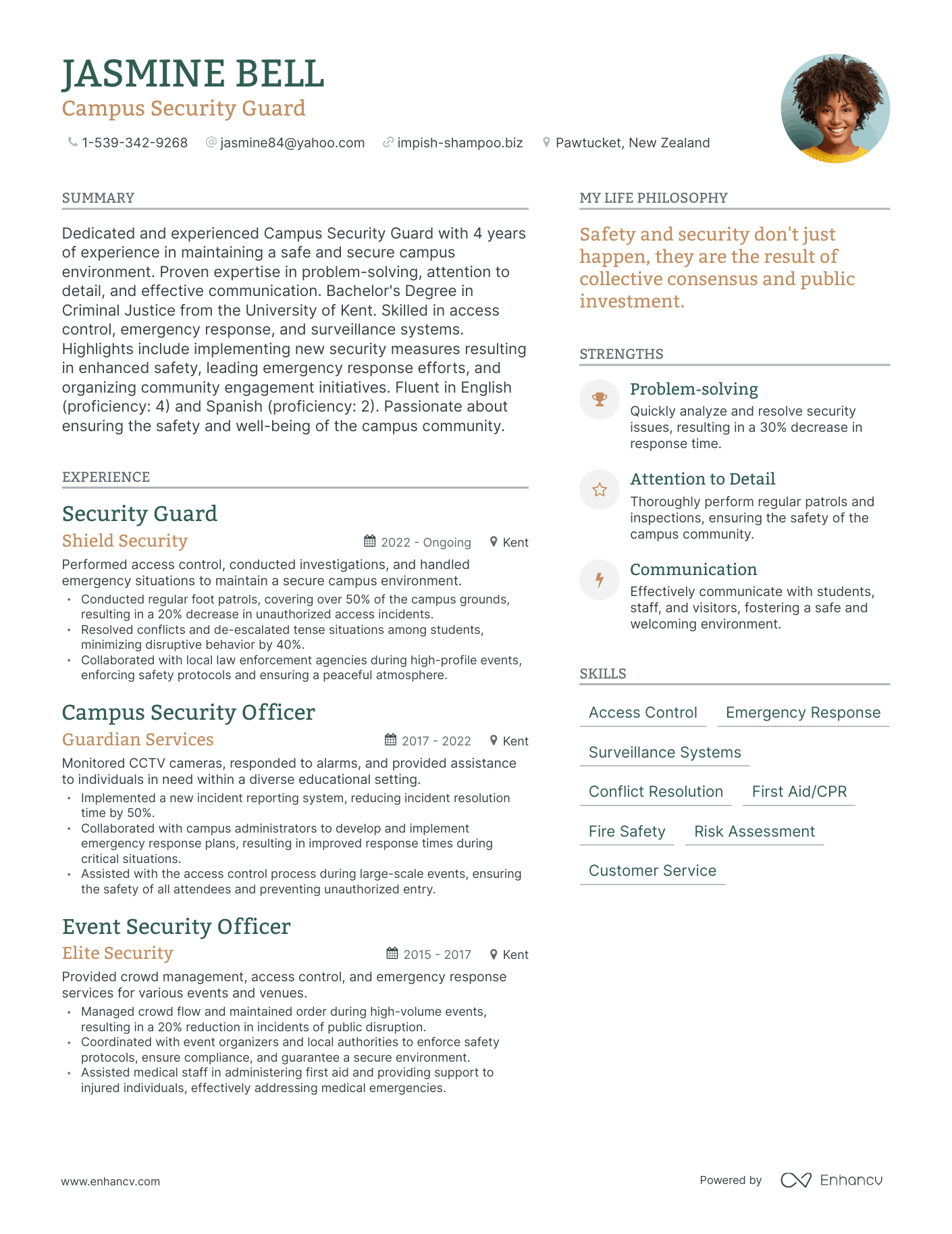 Campus Security Guard resume example