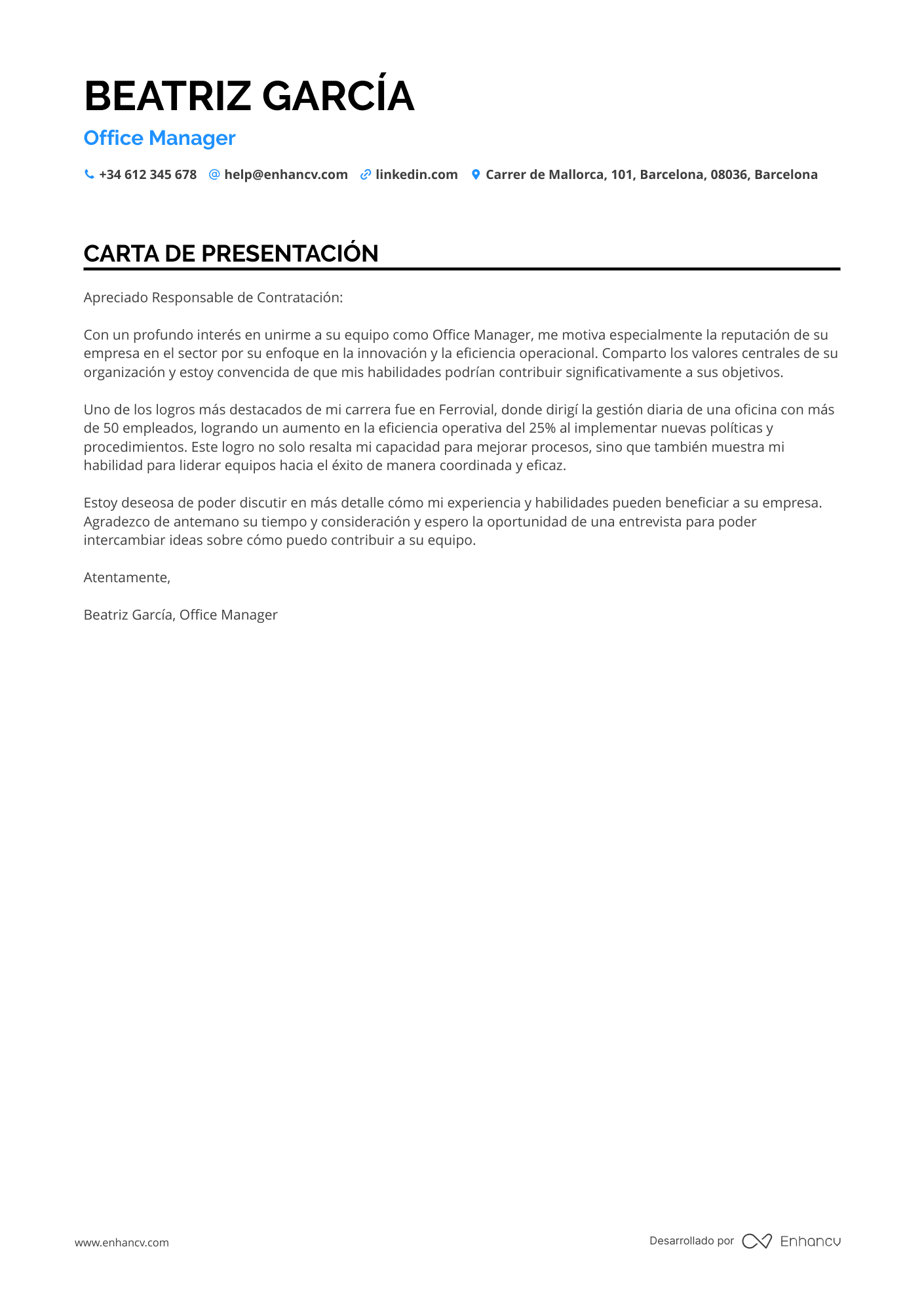 Manager Carta de presentación