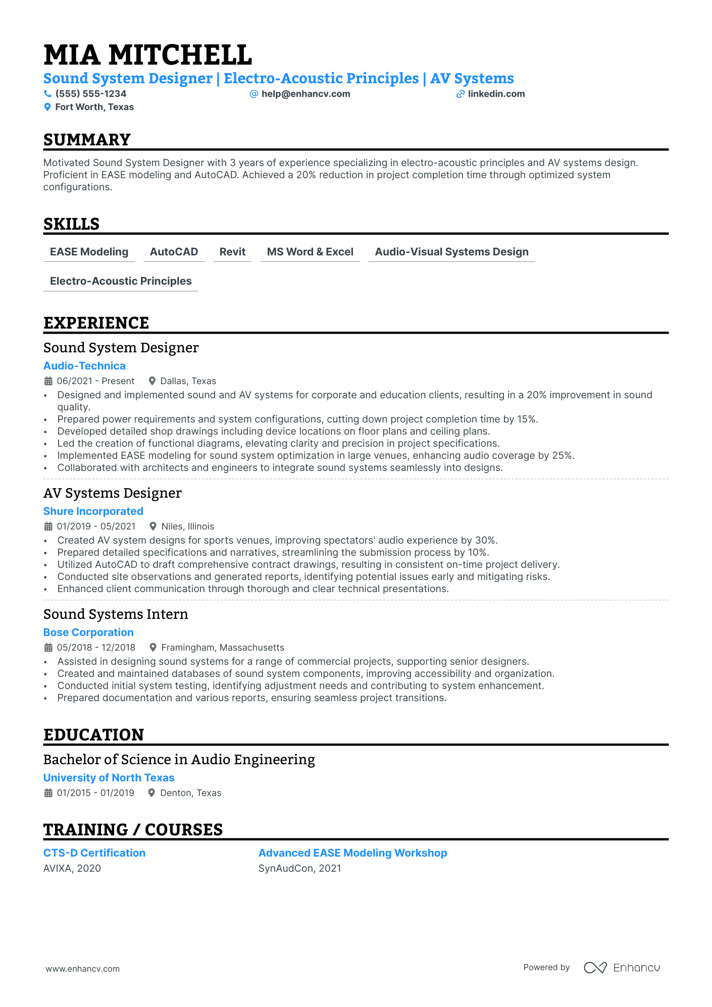 Lead Sound Designer resume example