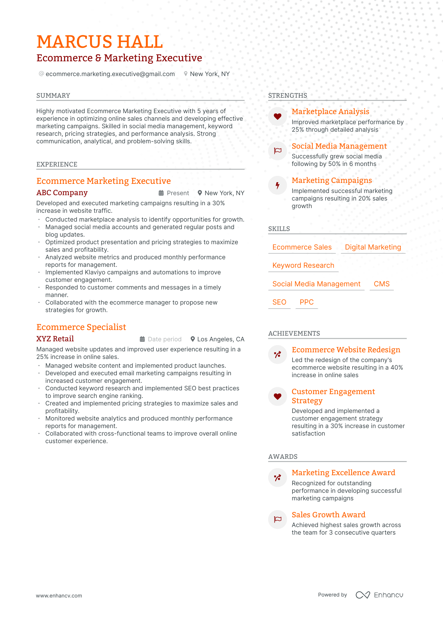 ecommerce marketing resume example