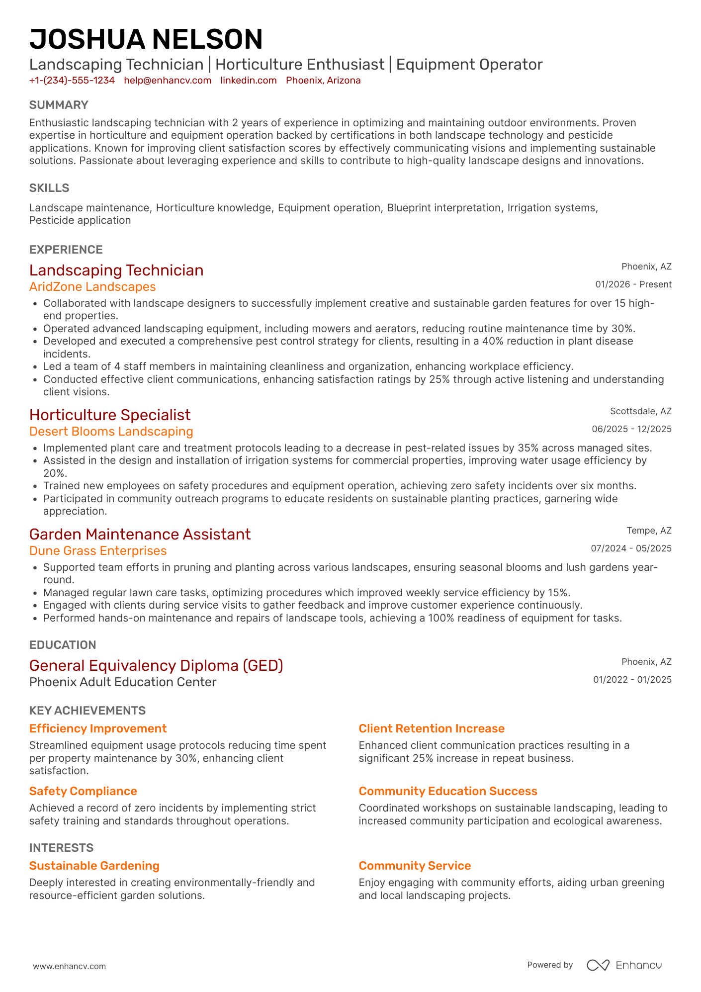Landscaping resume example