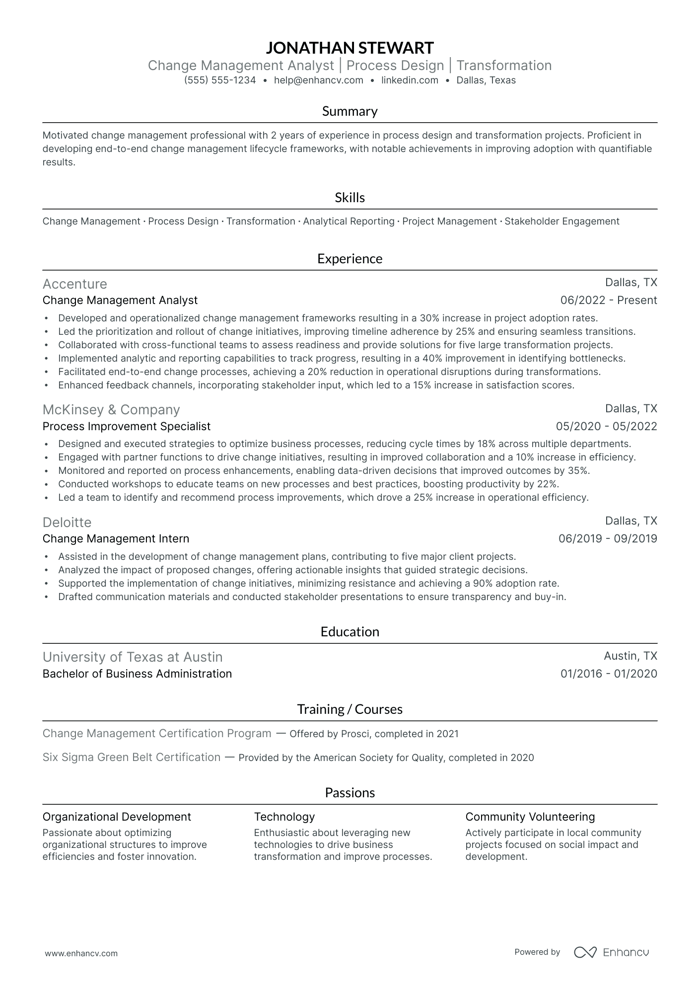 Head of Change Management Department resume example