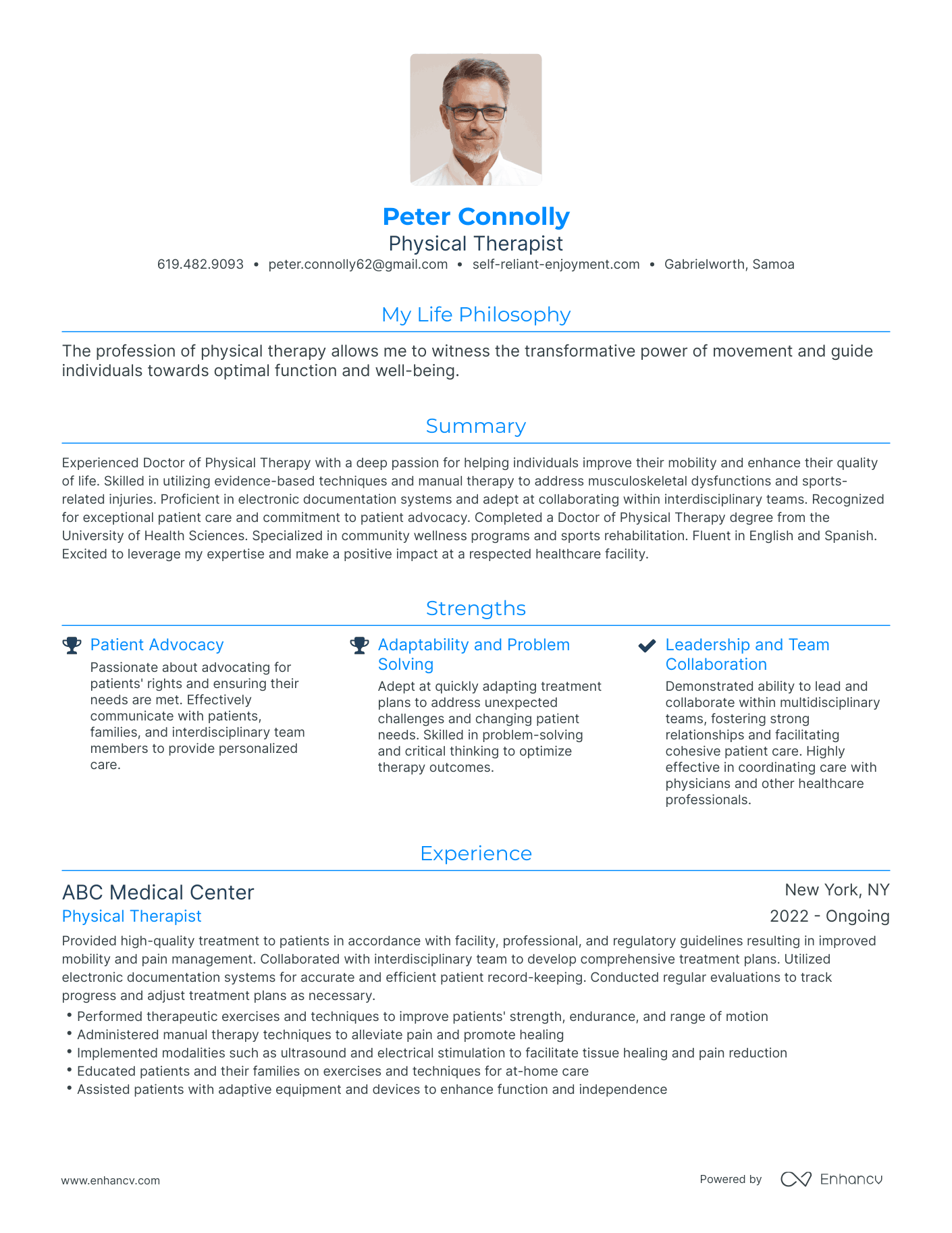 Modern Physical Therapist Resume Example
