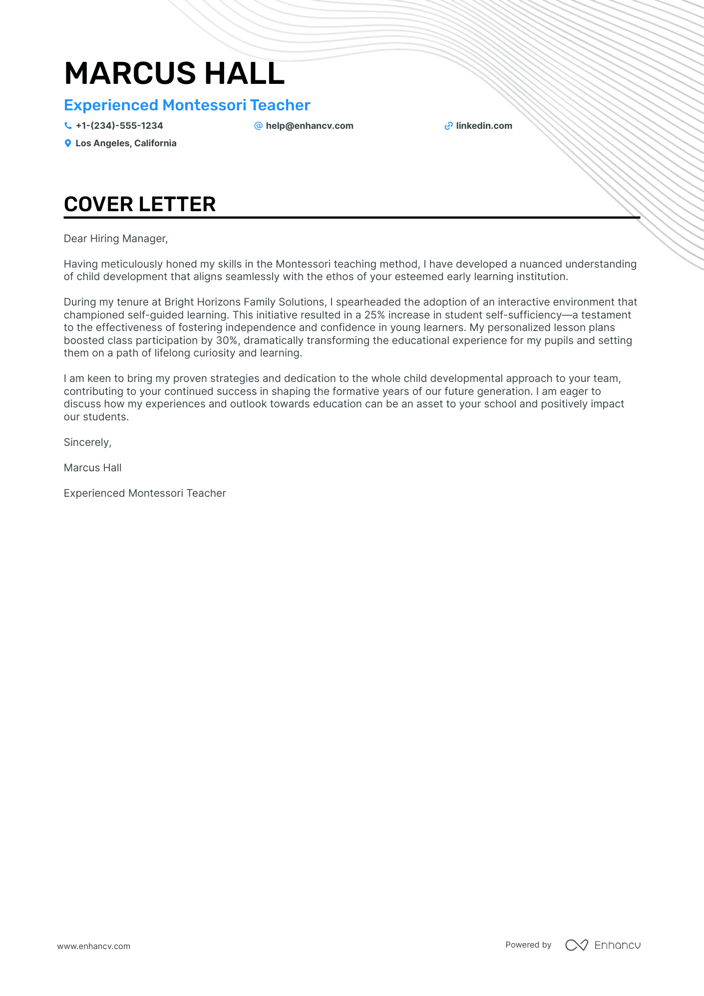 Daycare Teacher Assistant cover letter