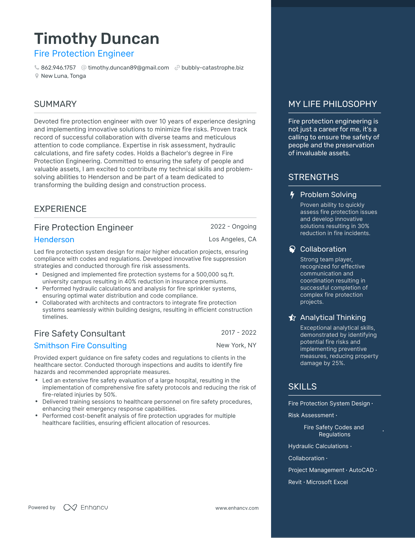 Modern Fire Protection Engineer Resume Example