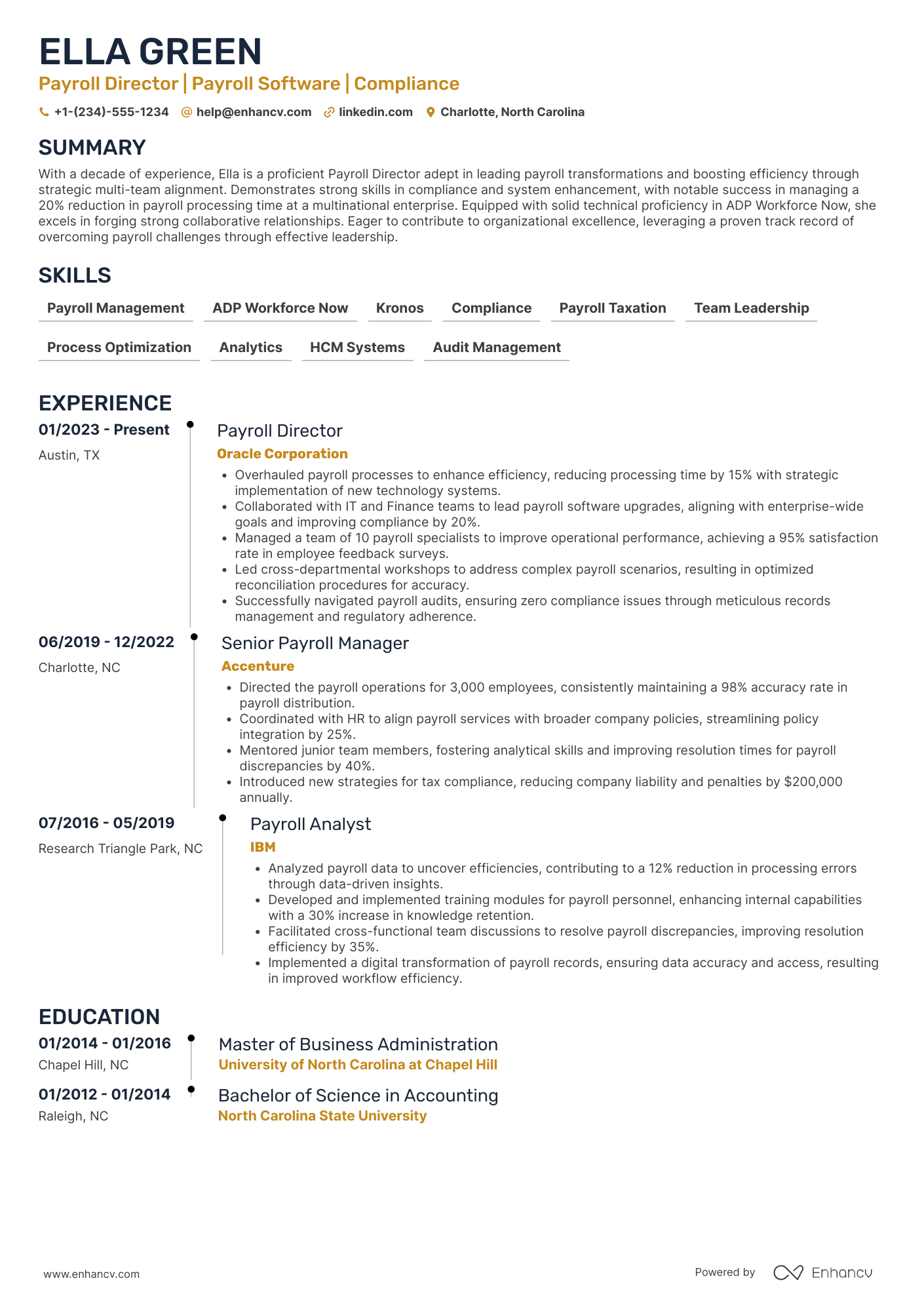 Payroll Director resume example