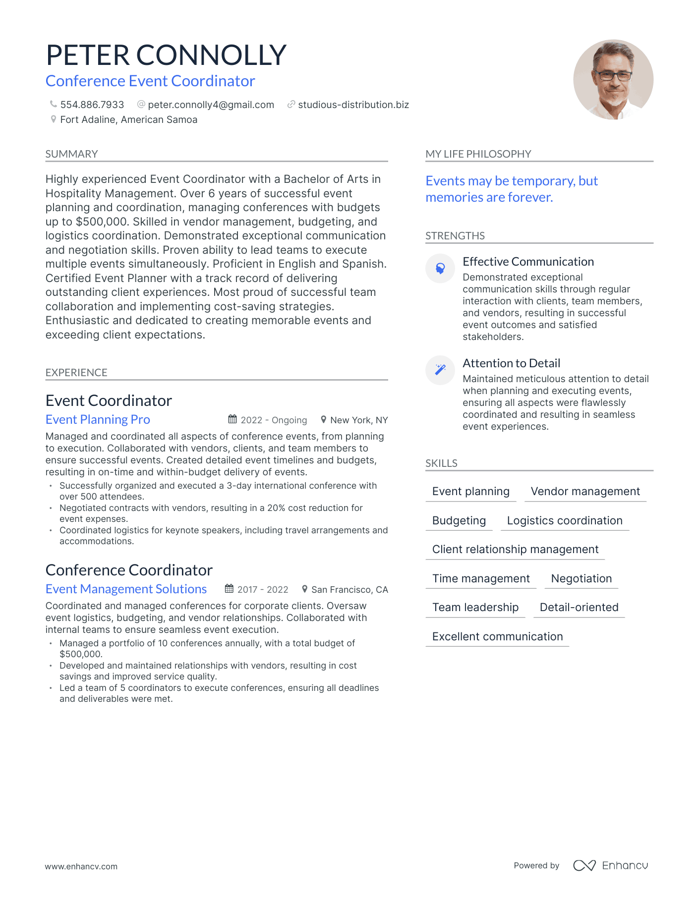 Modern Conference Event Coordinator Resume Example