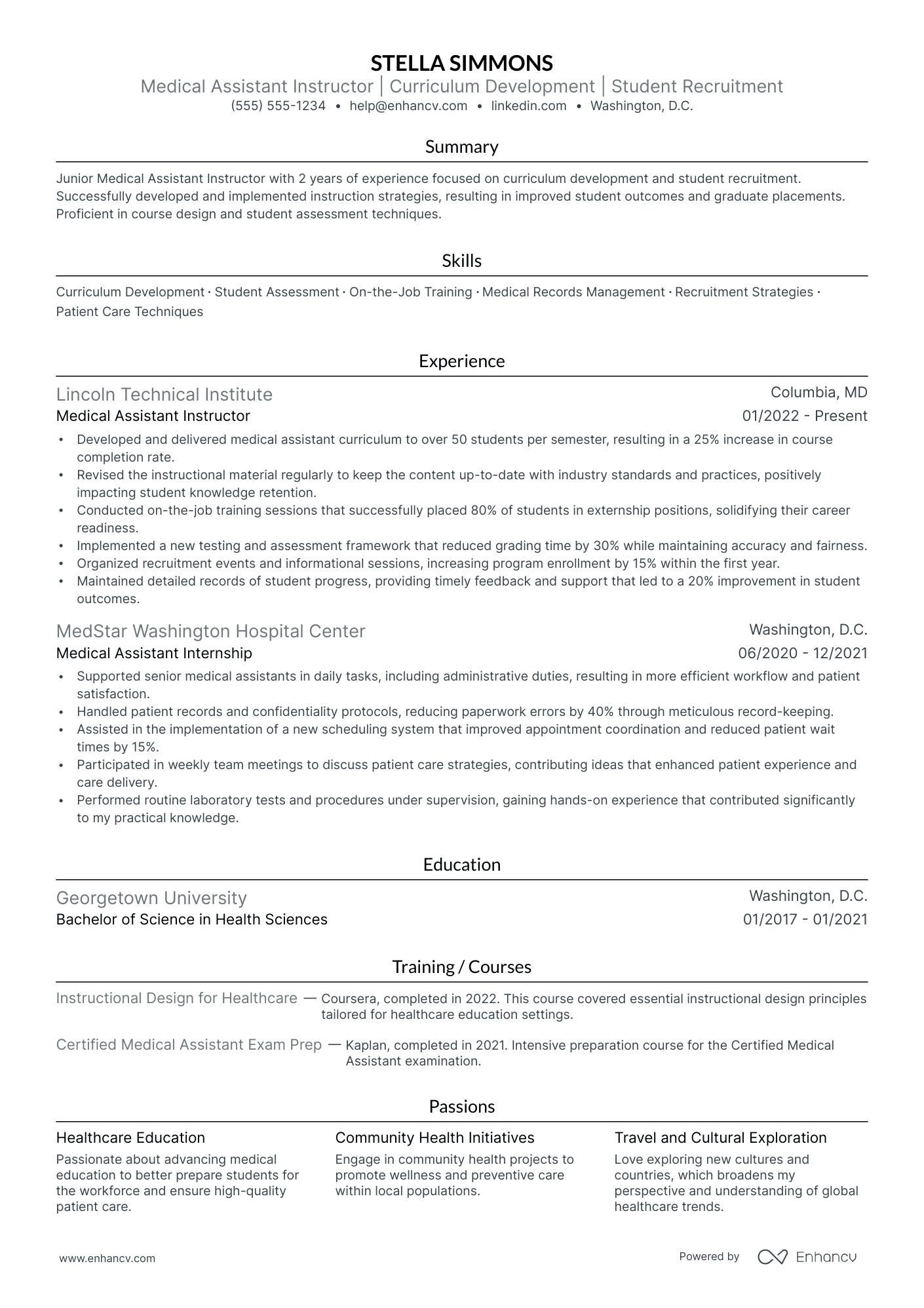 Medical Assistant Instructor resume example