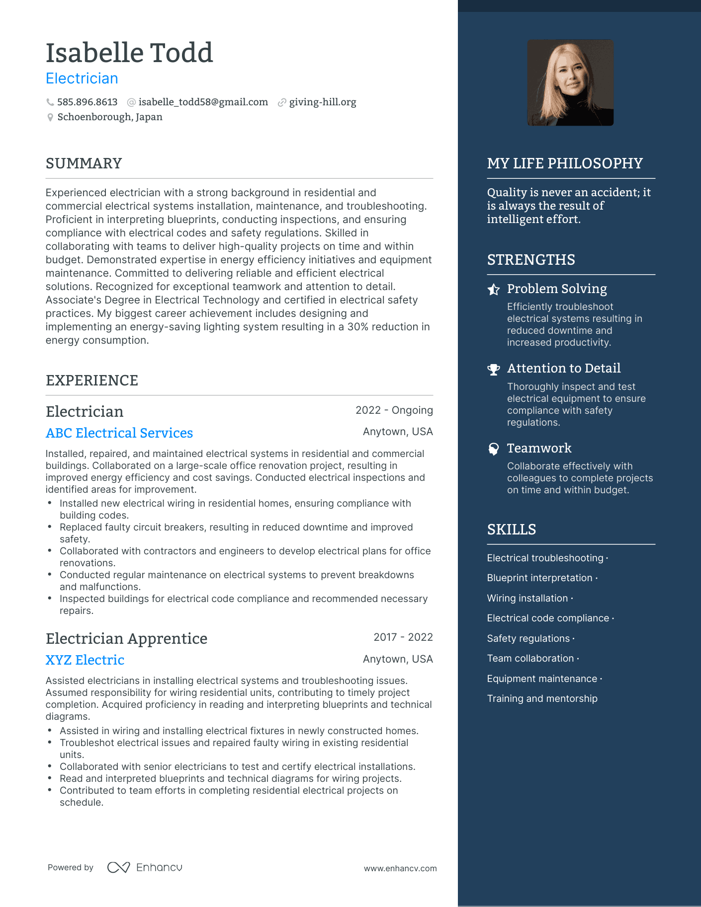 Modern Electrician Resume Example
