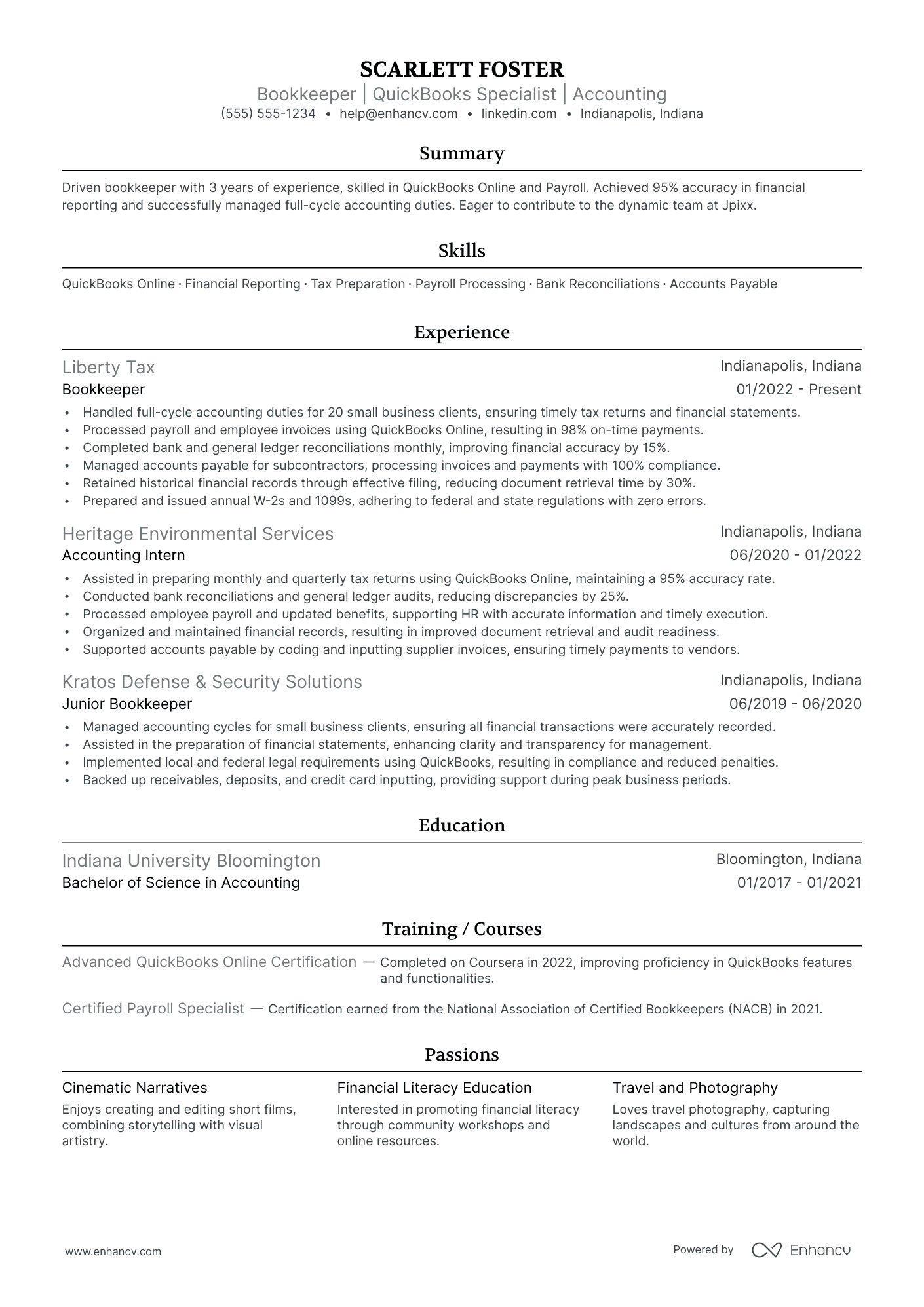 Freelance Bookkeeper resume example