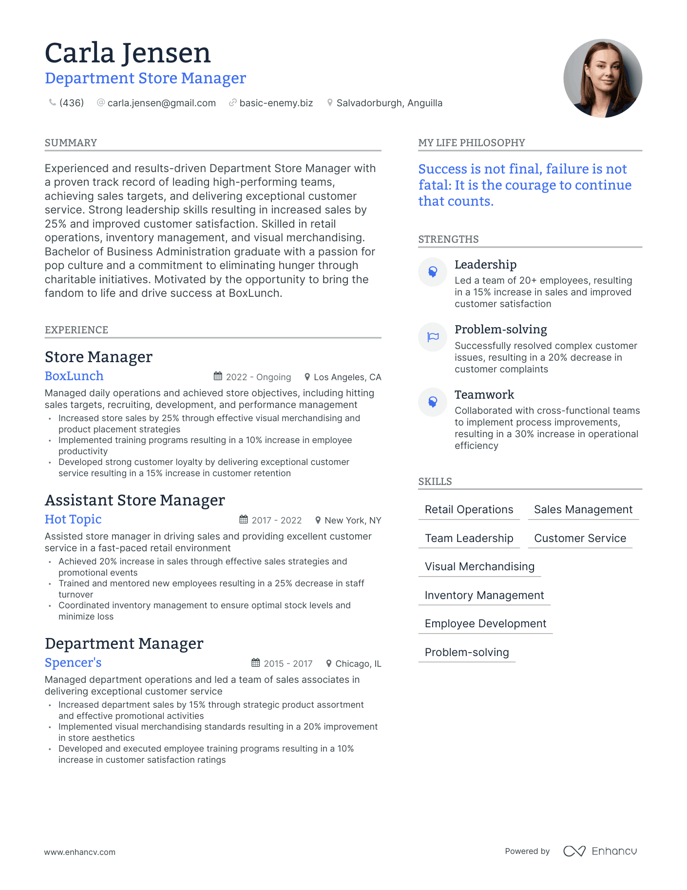 Modern Department Store Manager Resume Example