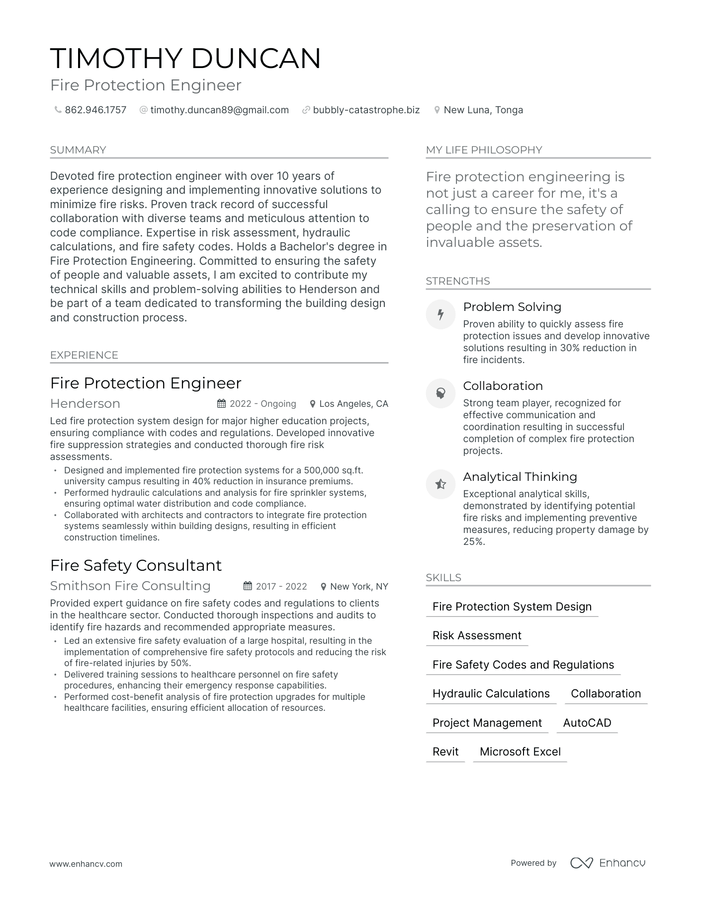Fire Protection Engineer resume example