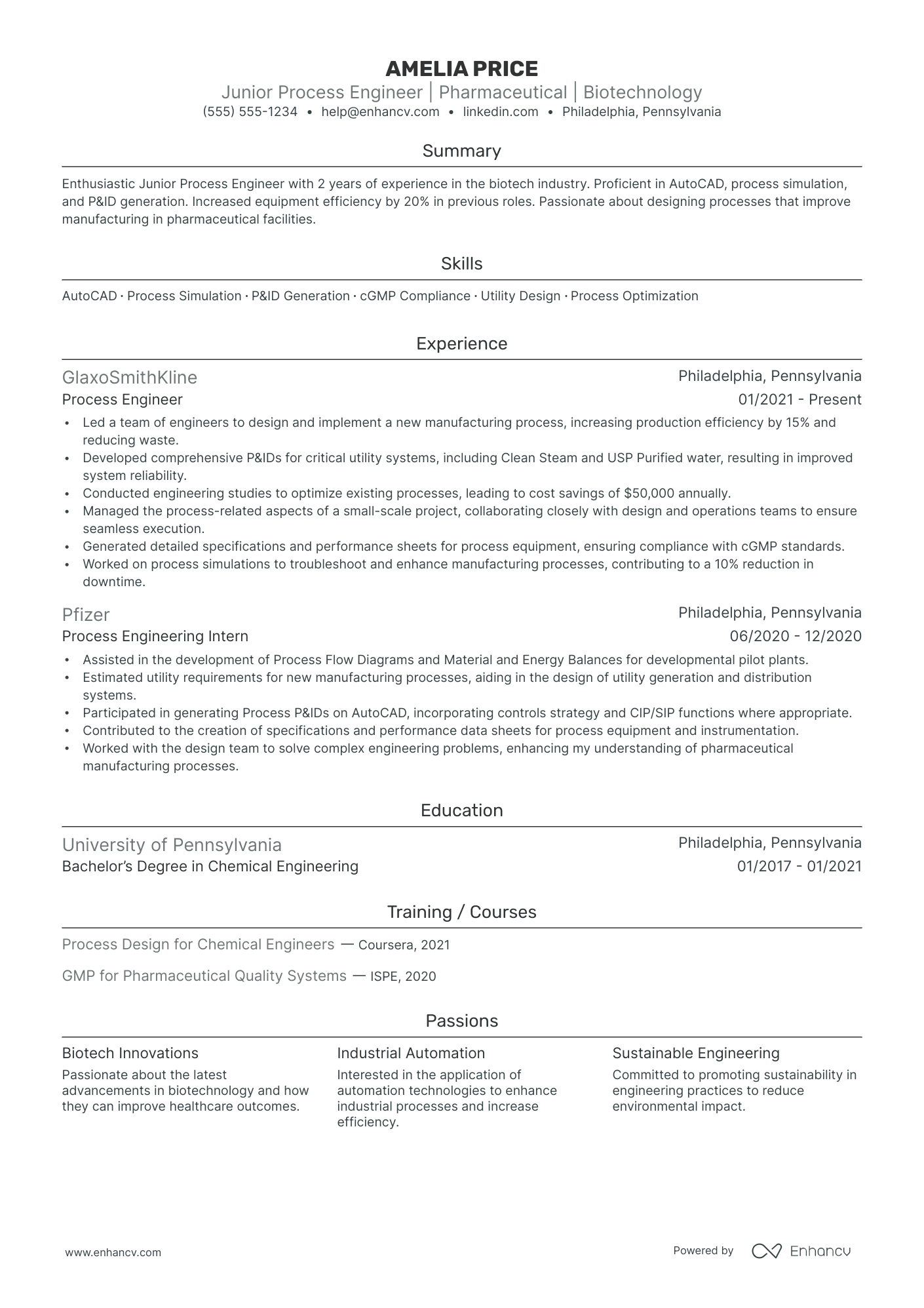 Lead Process Engineer resume example